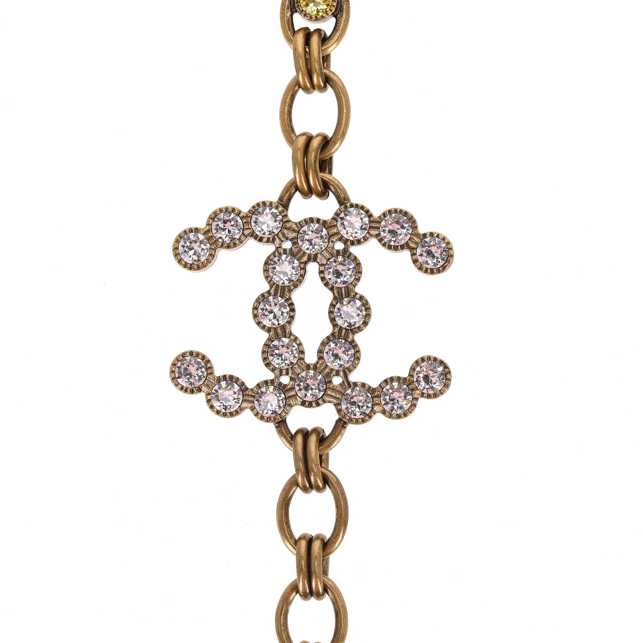 Chanel 'Paris' Antique Gold Strass & Crystal 'CC' Logo Necklace - Image 4