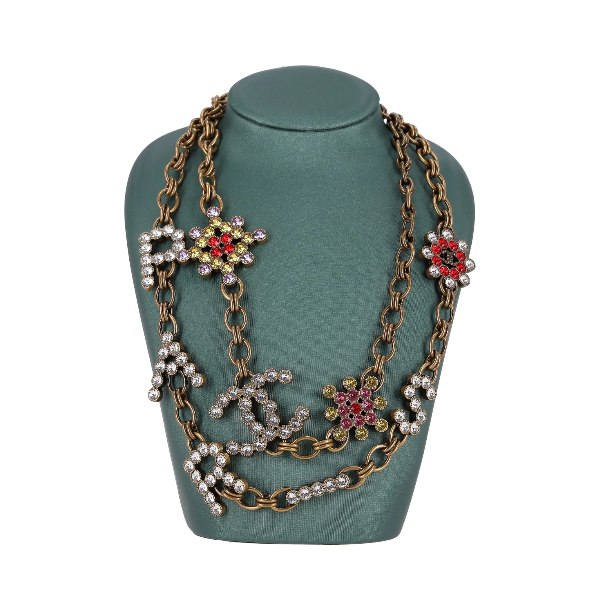 Chanel 'Paris' Antique Gold Strass & Crystal 'CC' Logo Necklace - Image 6