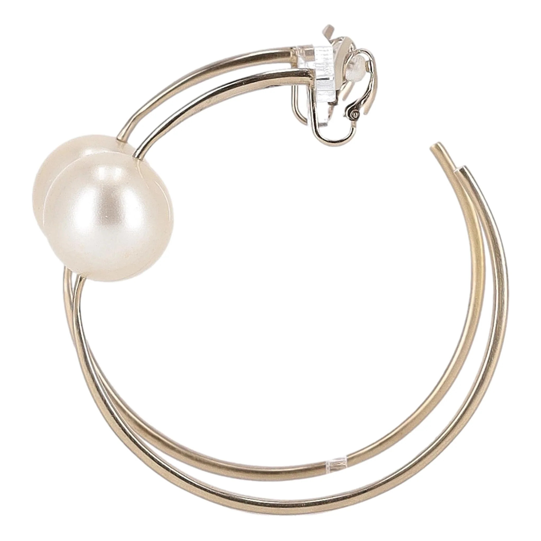 Chanel Pearl Detail Oversized Hoop Earrings - Image 3