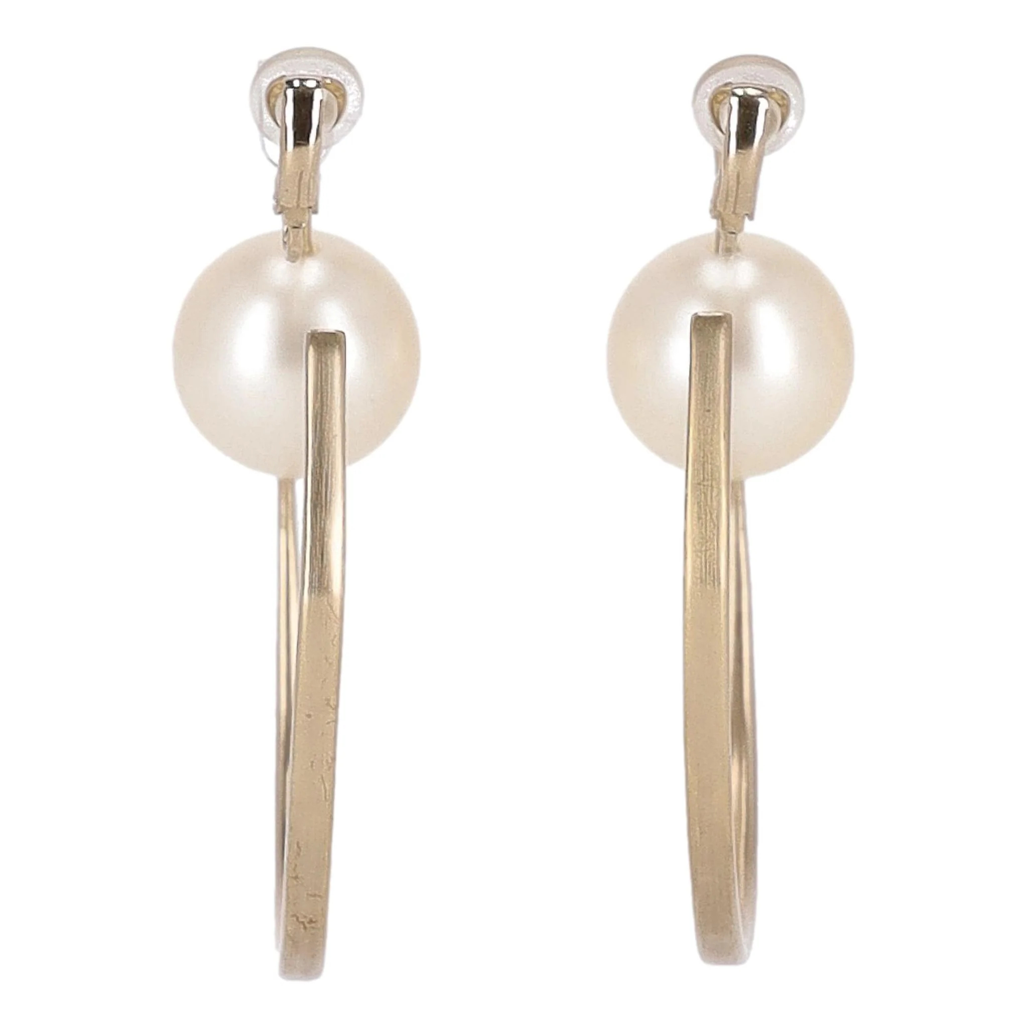 Chanel Pearl Detail Oversized Hoop Earrings - Image 5