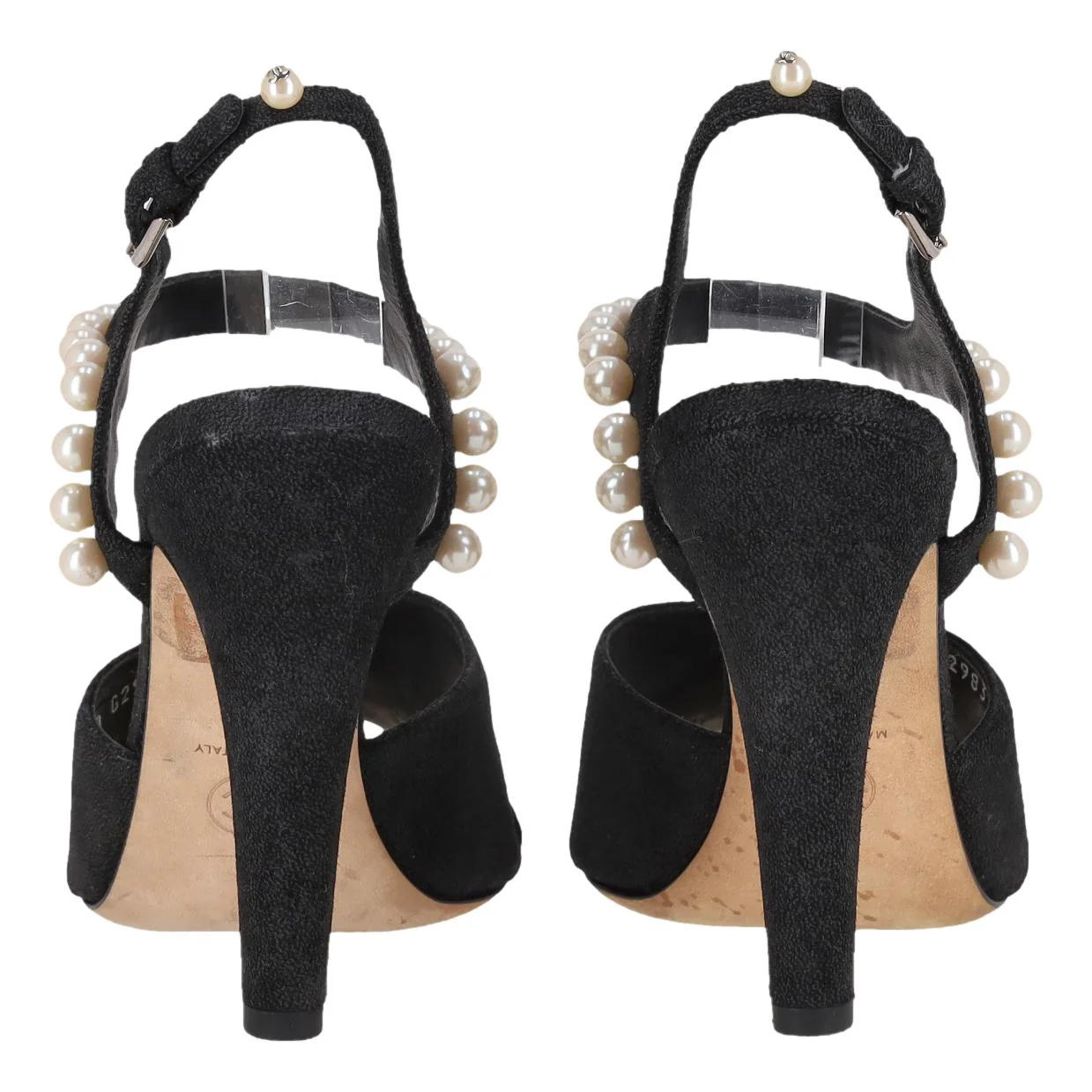 Chanel Pearl Embellished Suede Sandals. Size 40 - Image 4