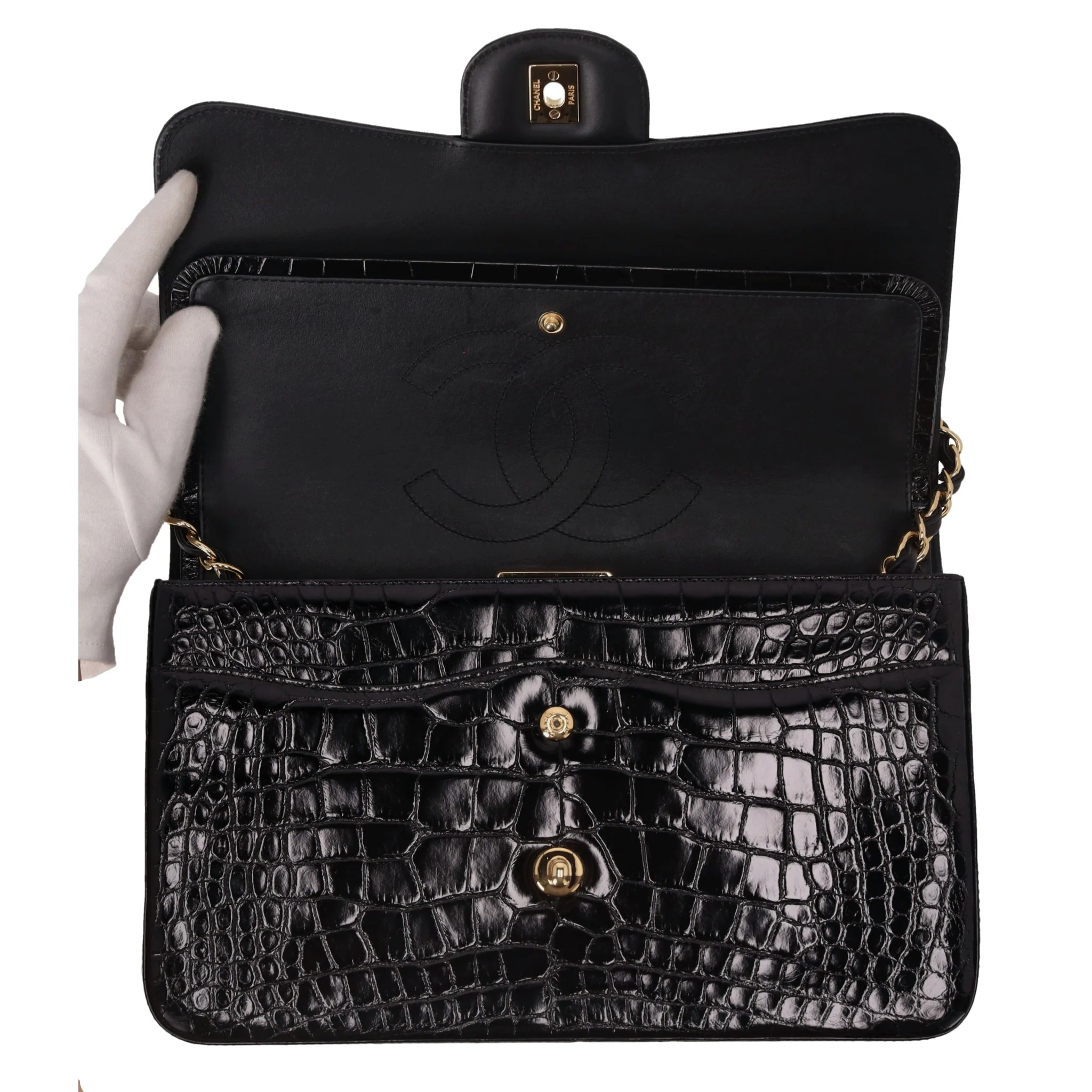 Chanel Shiny Alligator Jumbo Double Flap Bag - Image 4