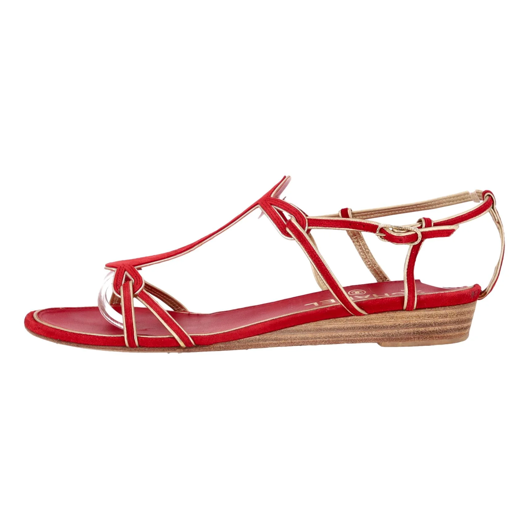 Chanel Low Wedge Suede Sandals With 'CC' Logo Detail. Size 37 - Image 2