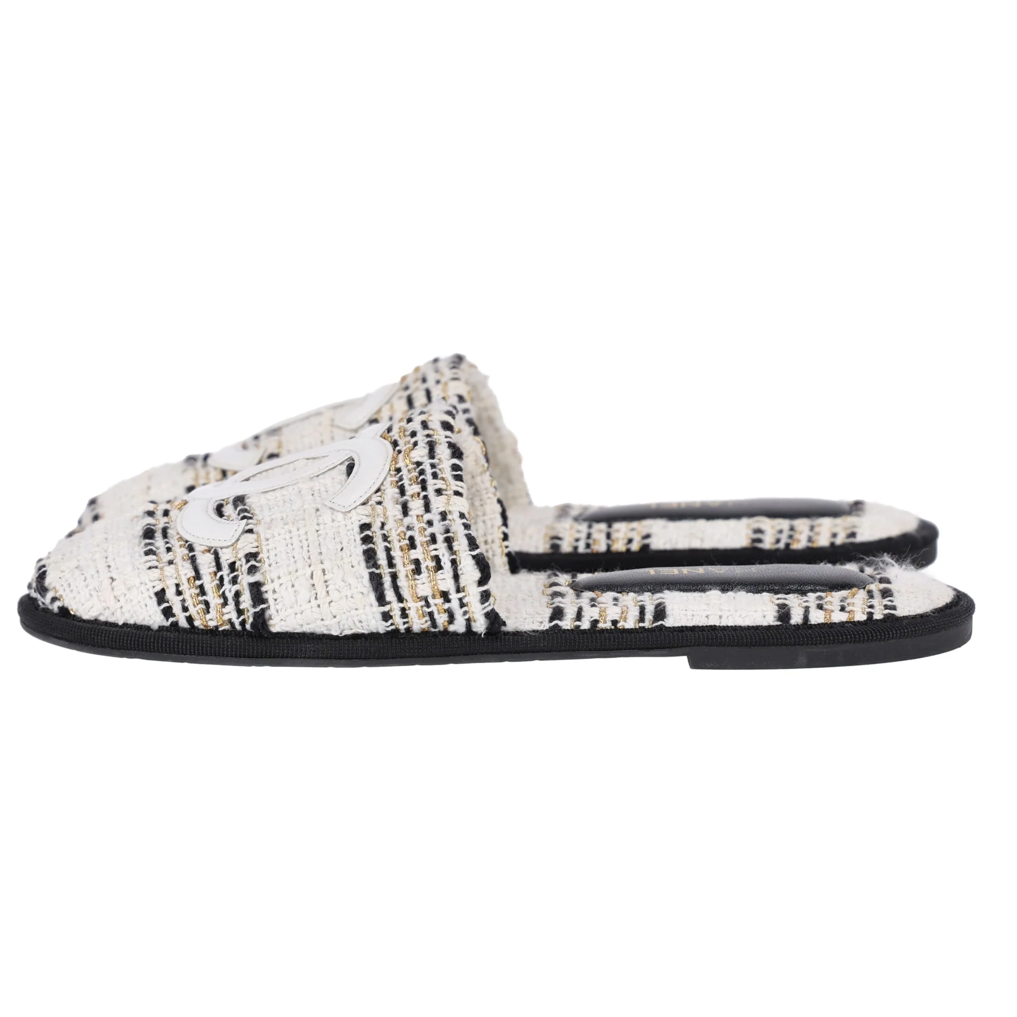 Chanel Fantasy Tweed 'CC' Logo Slippers. Size S - Image 3