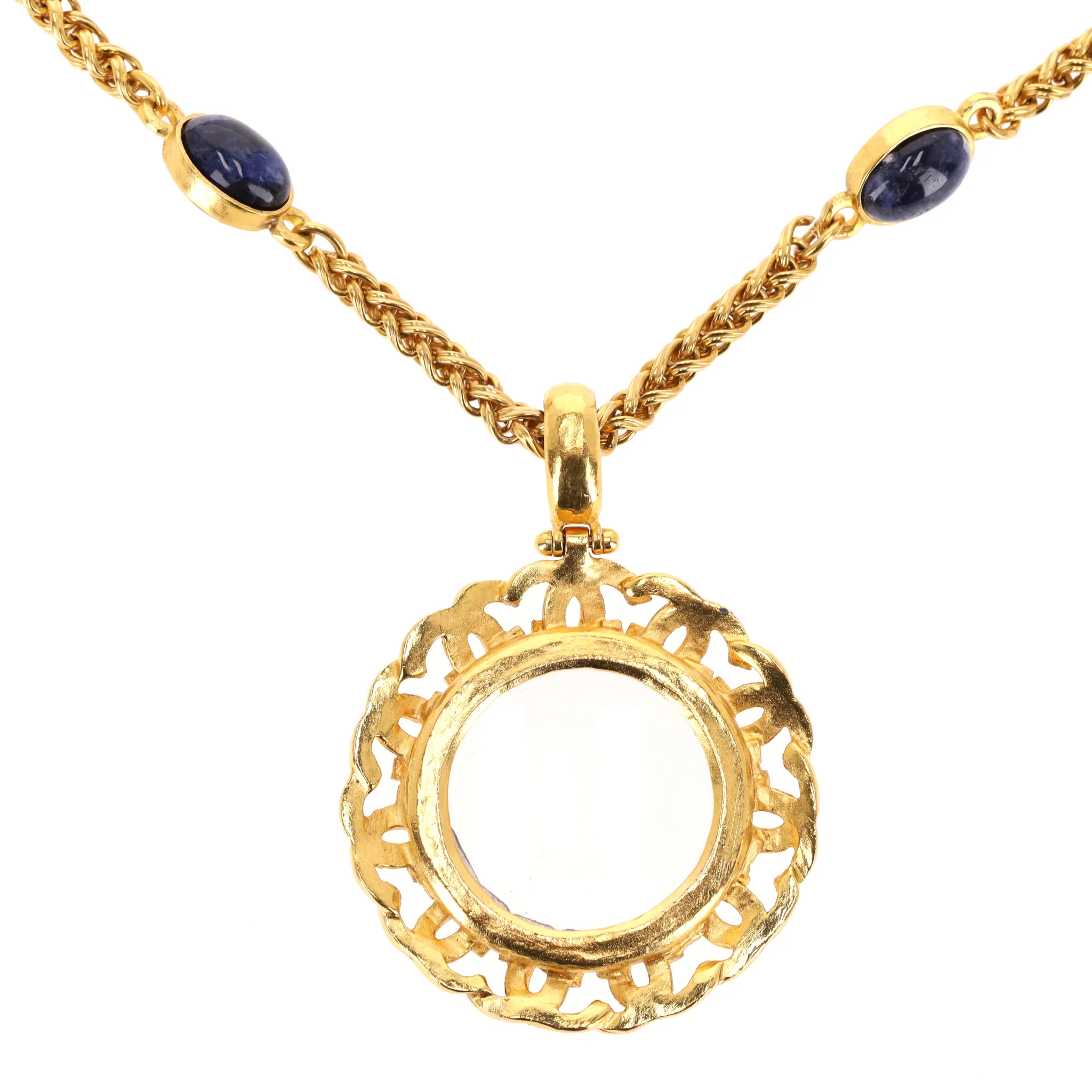 Chanel Vintage 1990's 24k Gold Plated 'CC' Logo Magnifying Glass & Lapis Lazuli Necklace - Image 8