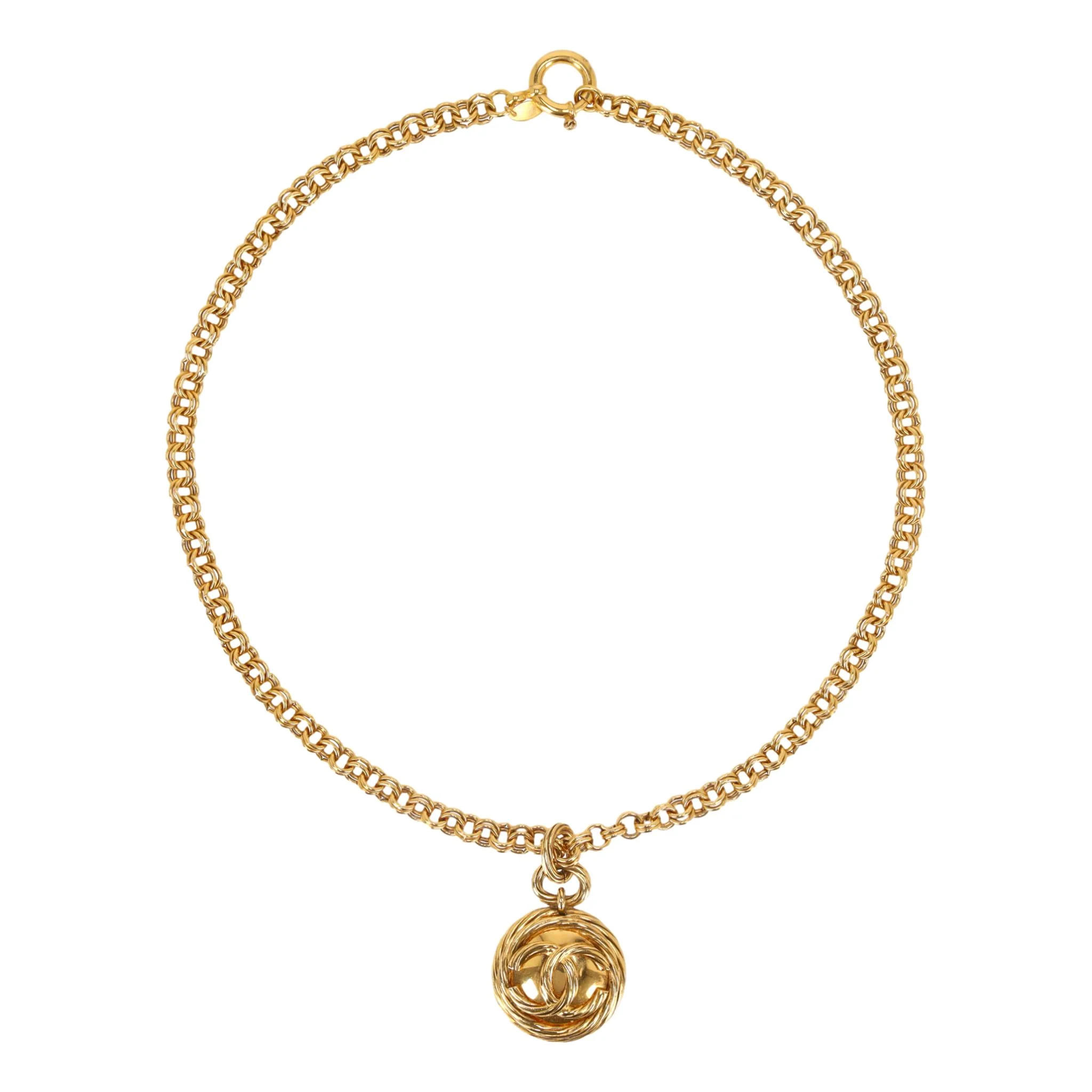 Chanel Vintage 90's 24k Gold Plated 'CC' Logo Medallion & Mirror Double-Sided Necklace - Image 2