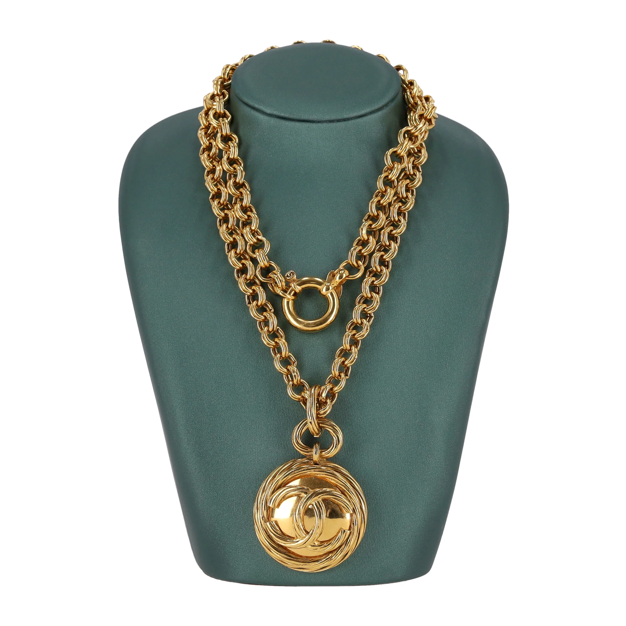 Chanel Vintage 90's 24k Gold Plated 'CC' Logo Medallion & Mirror Double-Sided Necklace - Image 3