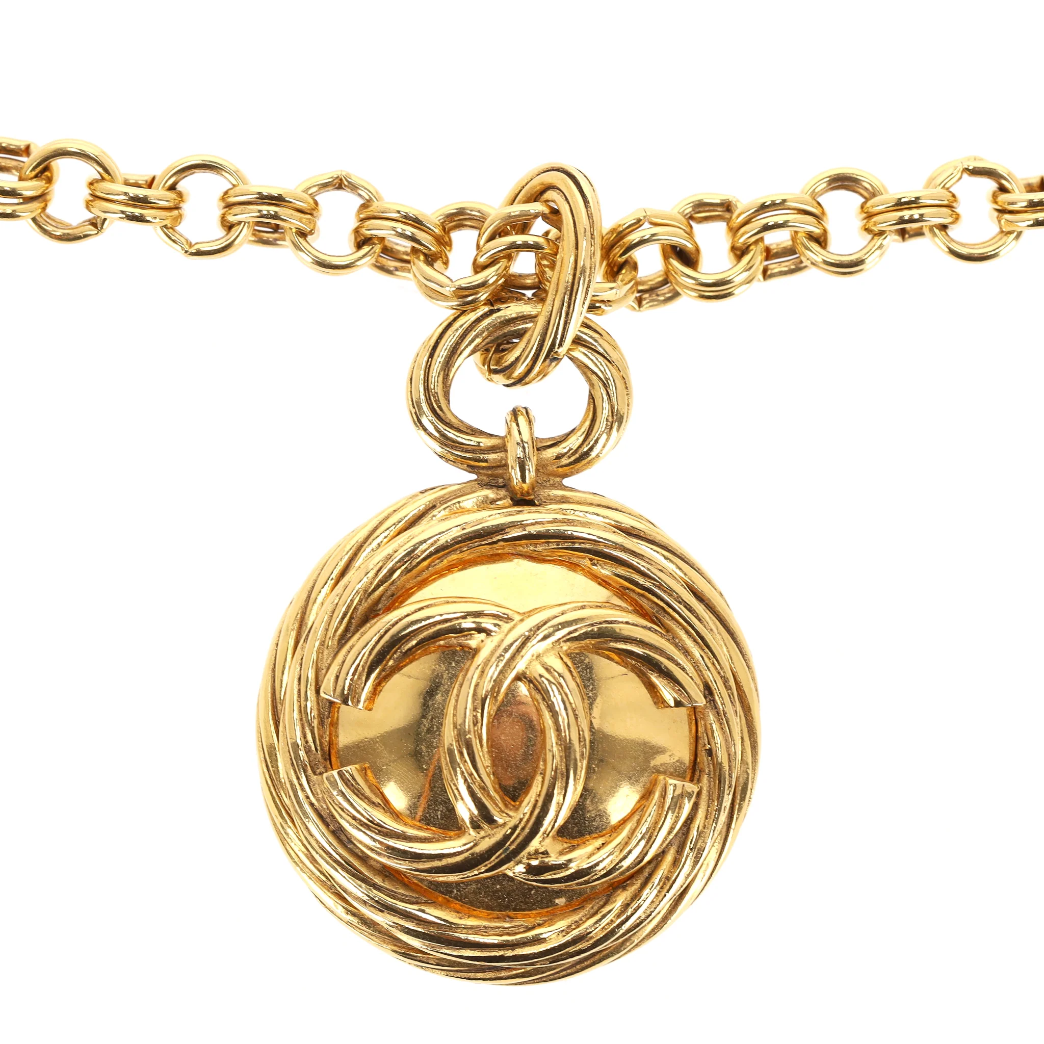 Chanel Vintage 90's 24k Gold Plated 'CC' Logo Medallion & Mirror Double-Sided Necklace - Image 5
