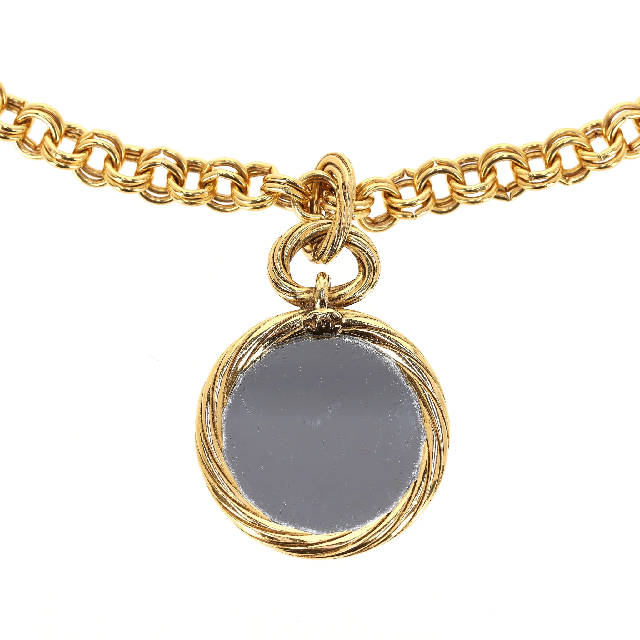Chanel Vintage 90's 24k Gold Plated 'CC' Logo Medallion & Mirror Double-Sided Necklace - Image 6