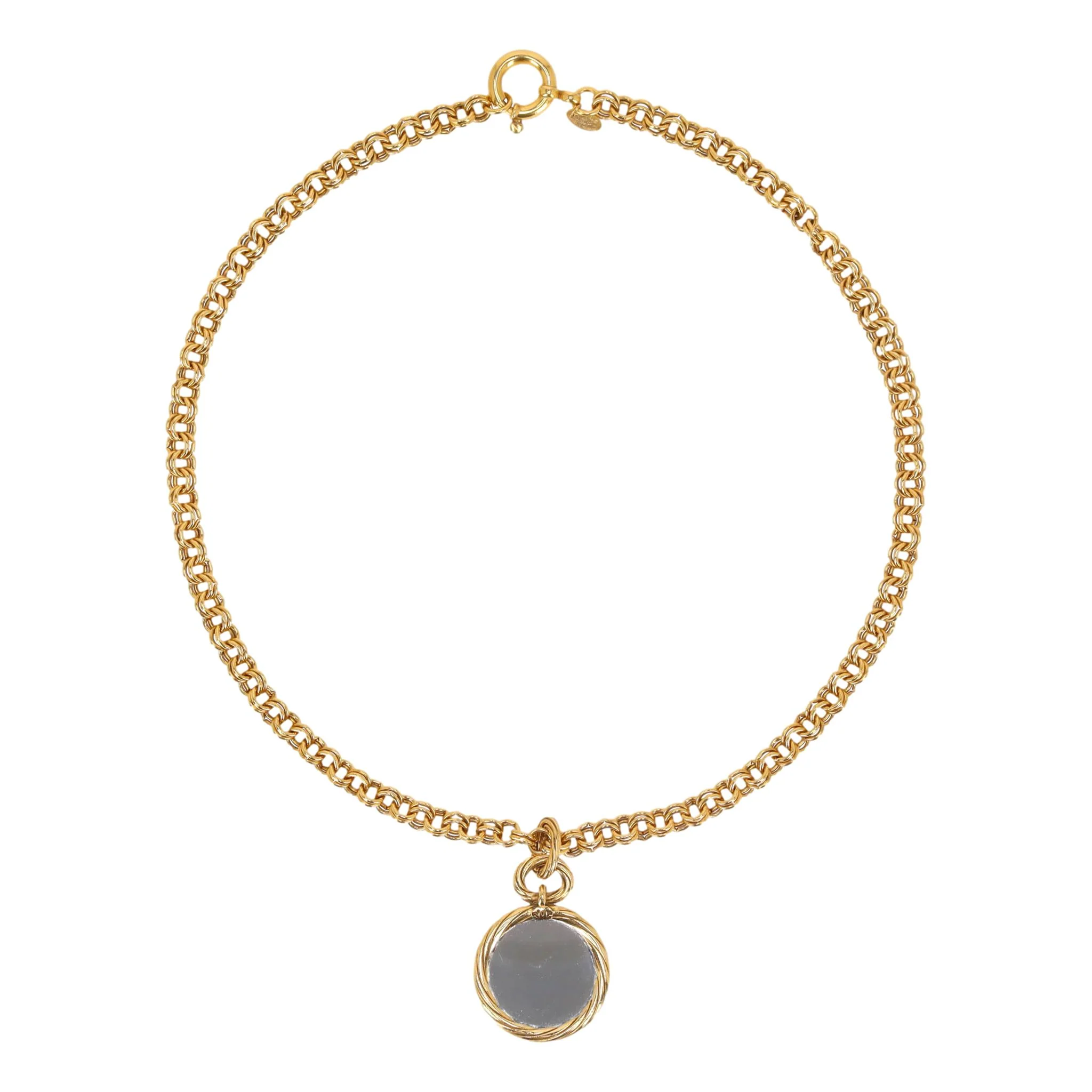 Chanel Vintage 90's 24k Gold Plated 'CC' Logo Medallion & Mirror Double-Sided Necklace - Image 7