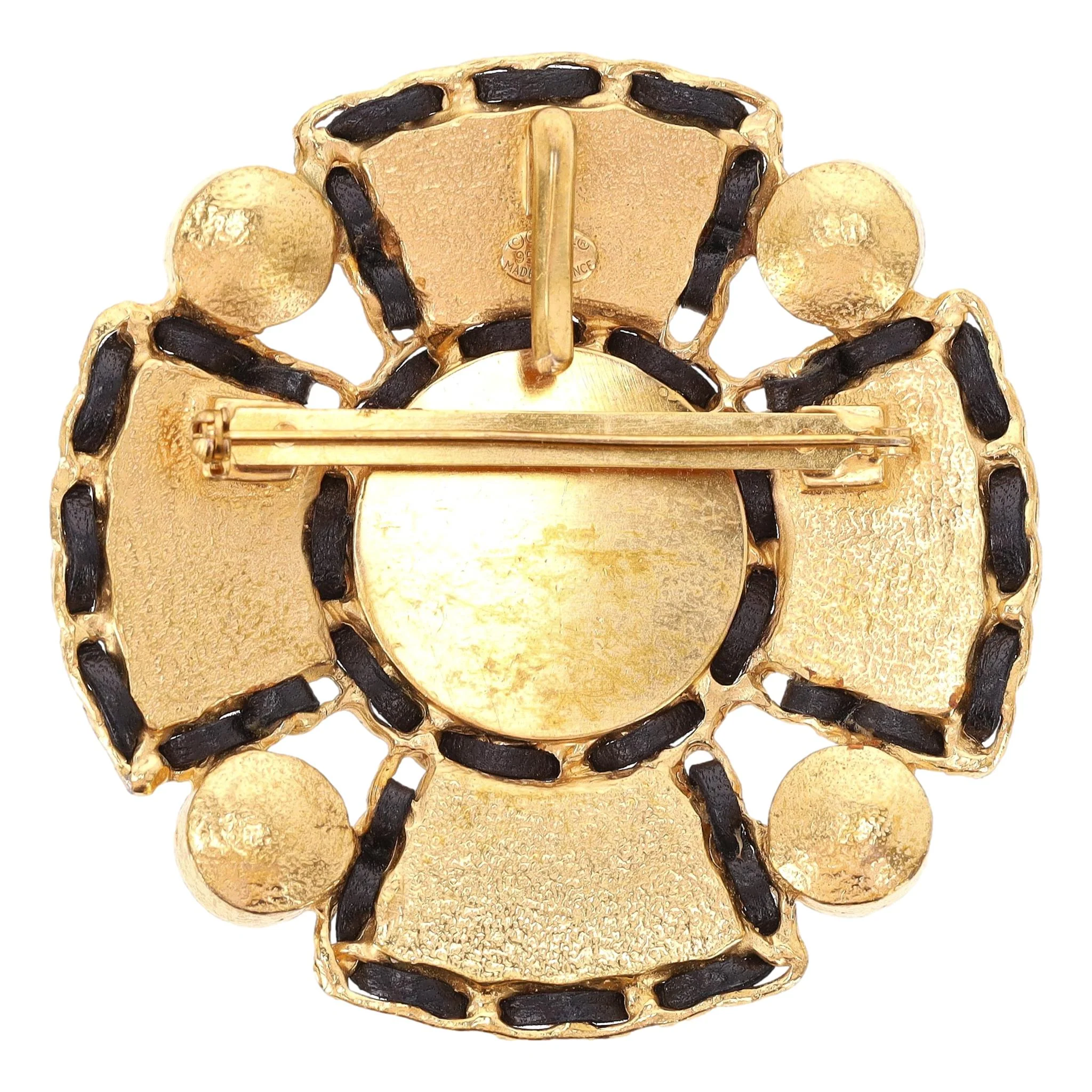 Chanel XL Byzante Maltese Cross Brooch With Gripoix, Crystal, Lambskin Leather & Semi Precious Stones - Image 2