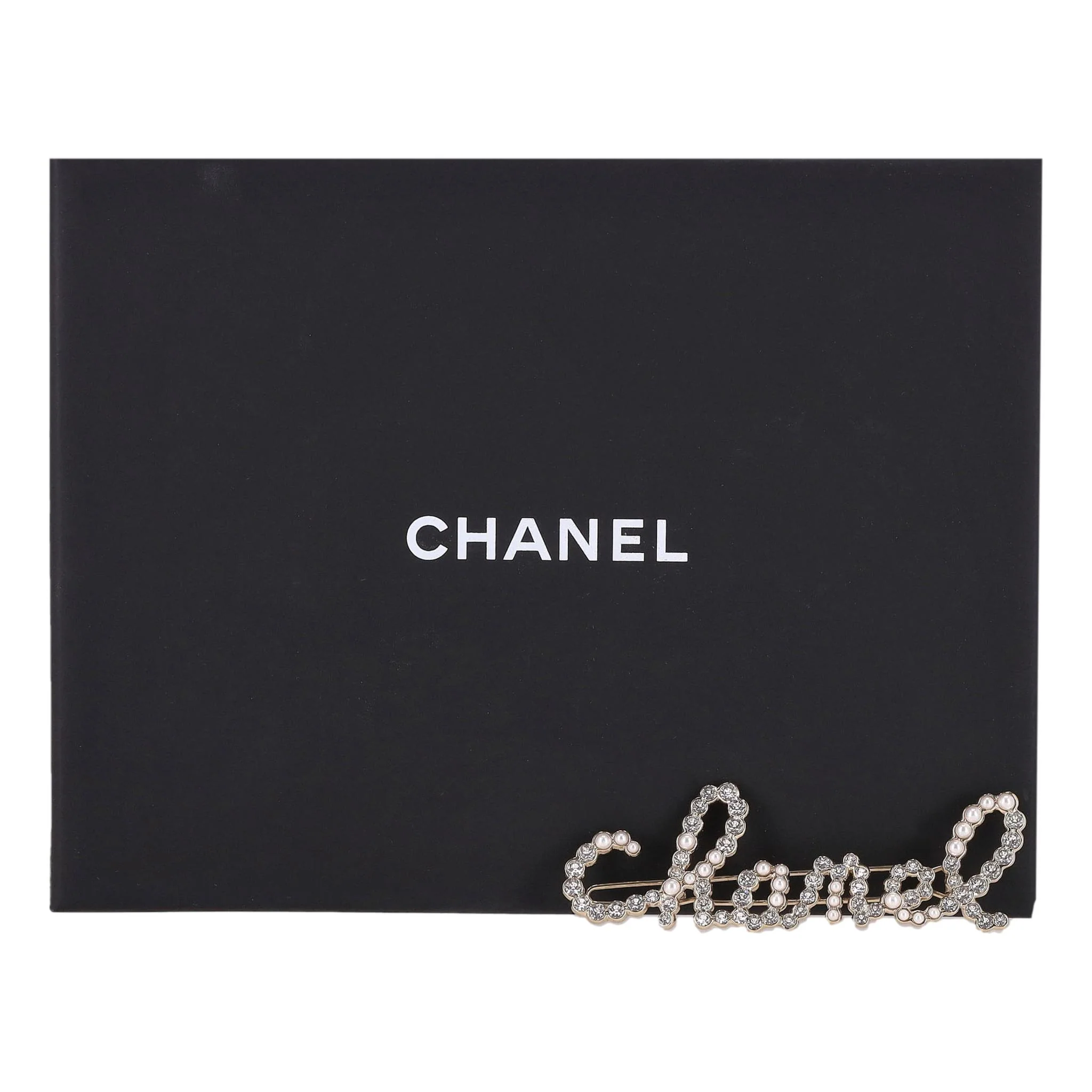 Chanel Word Logo Glass Pearl & Crystal Hair Clip - Image 2