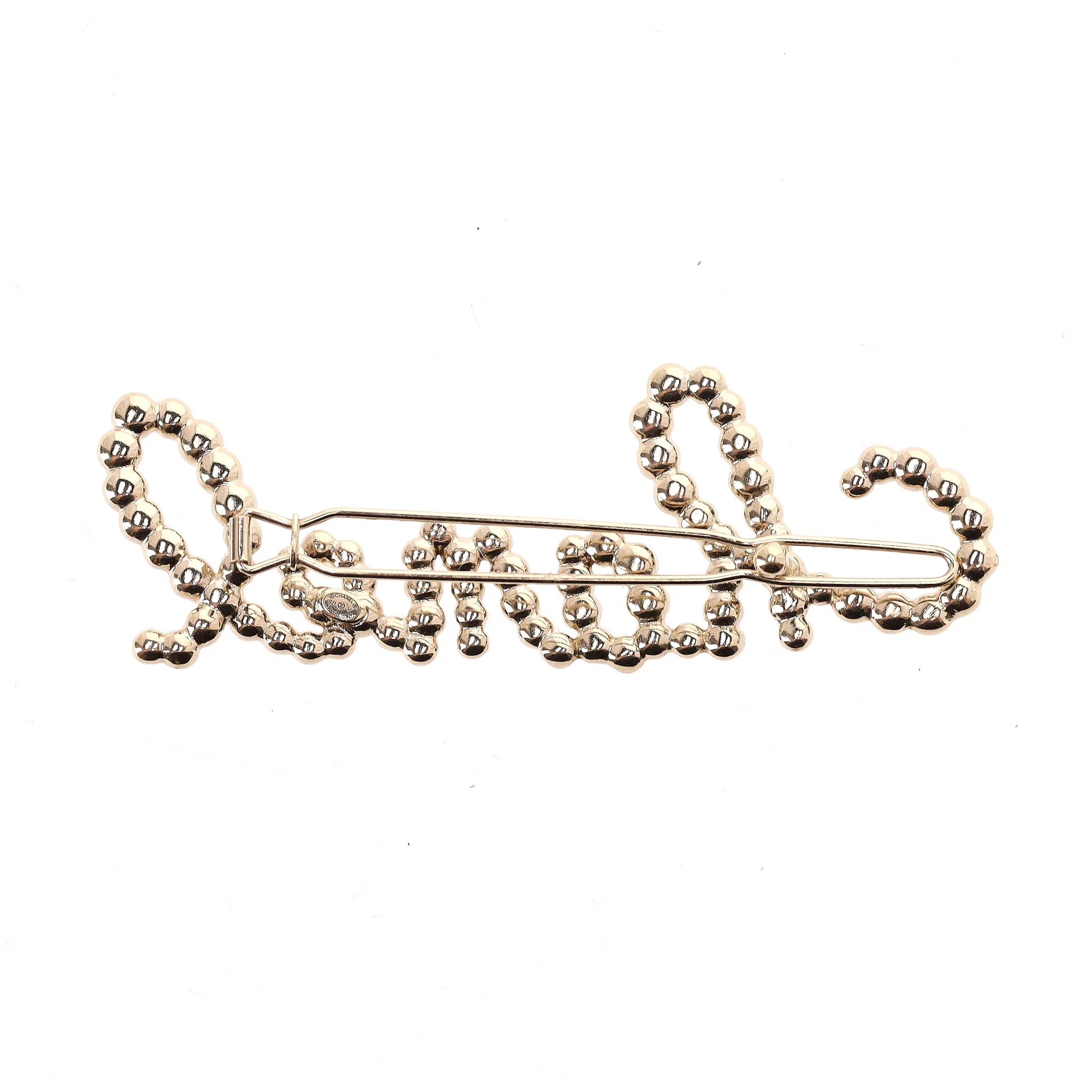 Chanel Word Logo Glass Pearl & Crystal Hair Clip - Image 3