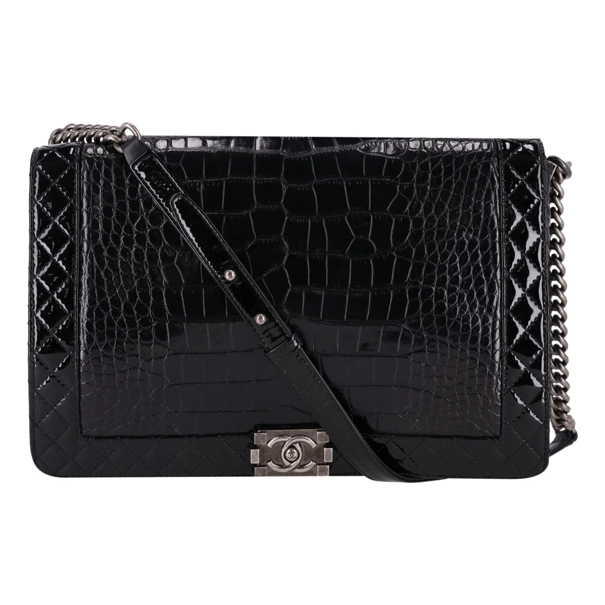 Chanel X/L Boy Bag In Alligator Skin & Patent Leather