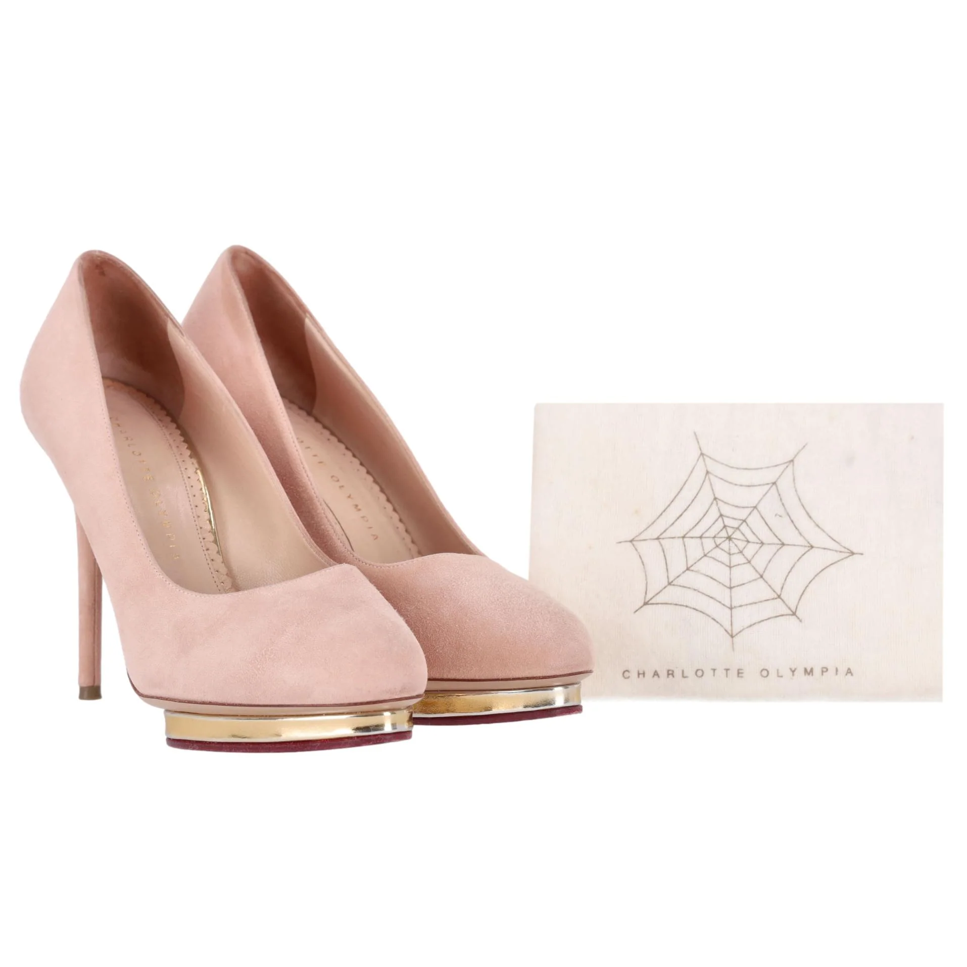 Charlotte Olympia Suede Pumps With A Gold Platform. Size 39 - Image 2