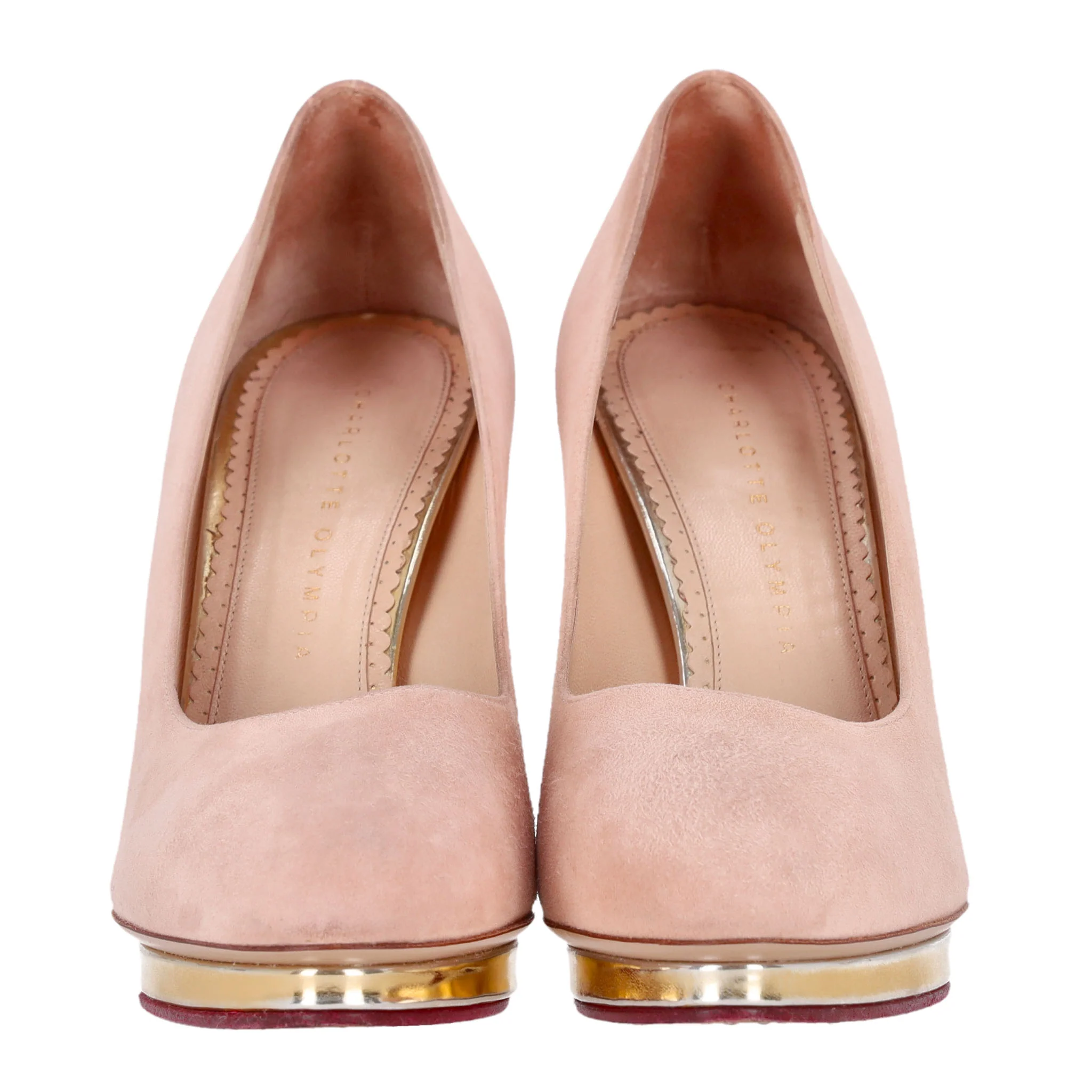 Charlotte Olympia Suede Pumps With A Gold Platform. Size 39 - Image 3