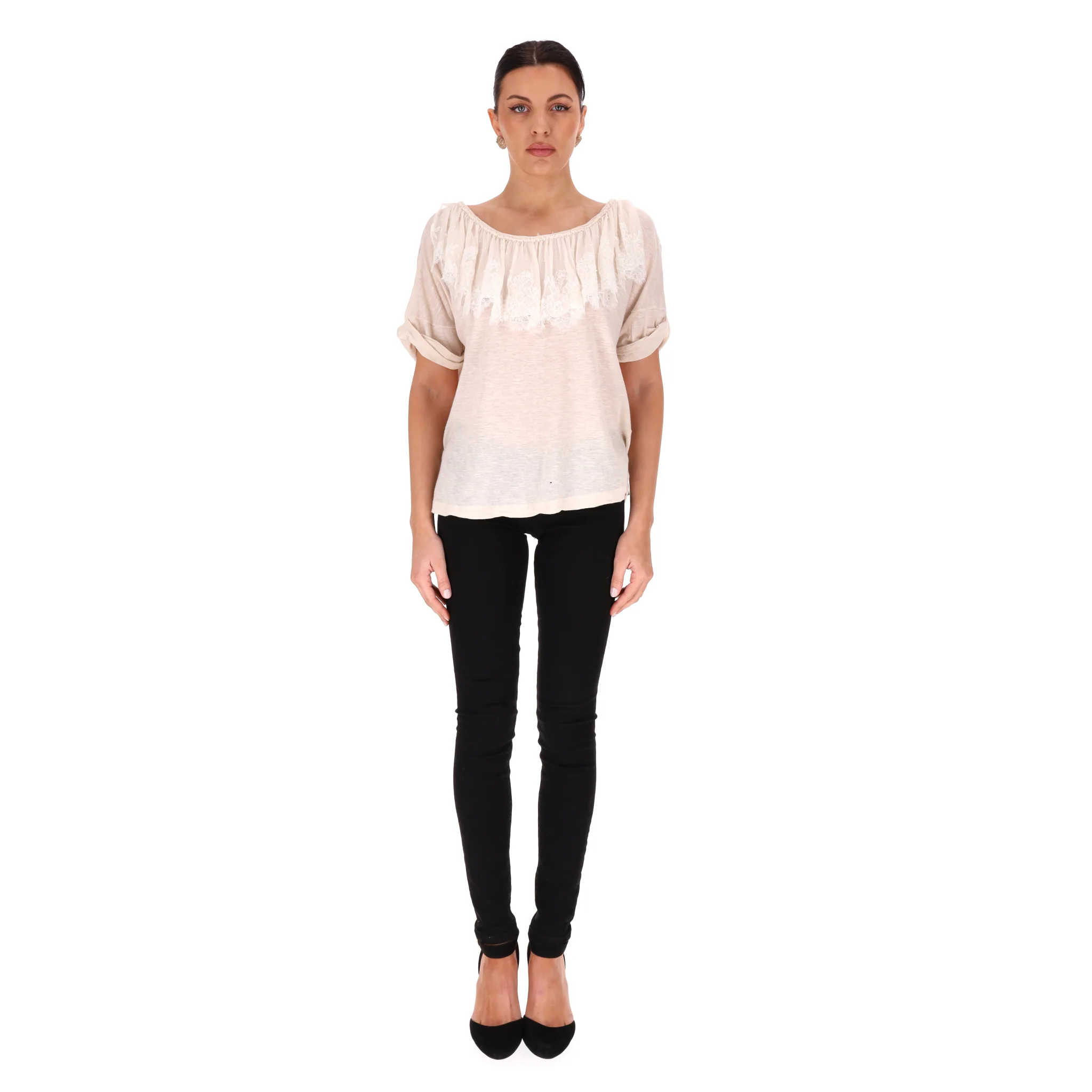 Chloe Silk, Linen & Cotton Blend Lace & Pearl Detail Top. Size XS - Image 2