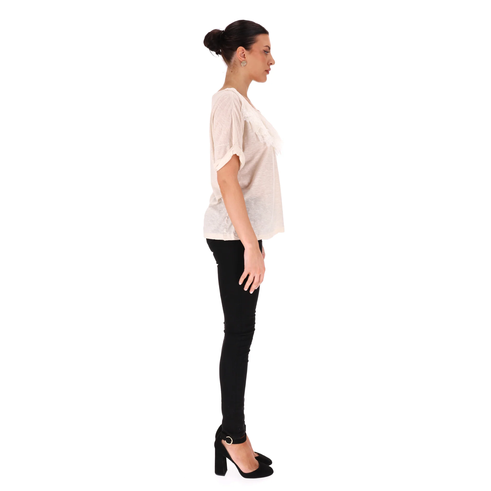 Chloe Silk, Linen & Cotton Blend Lace & Pearl Detail Top. Size XS - Image 3