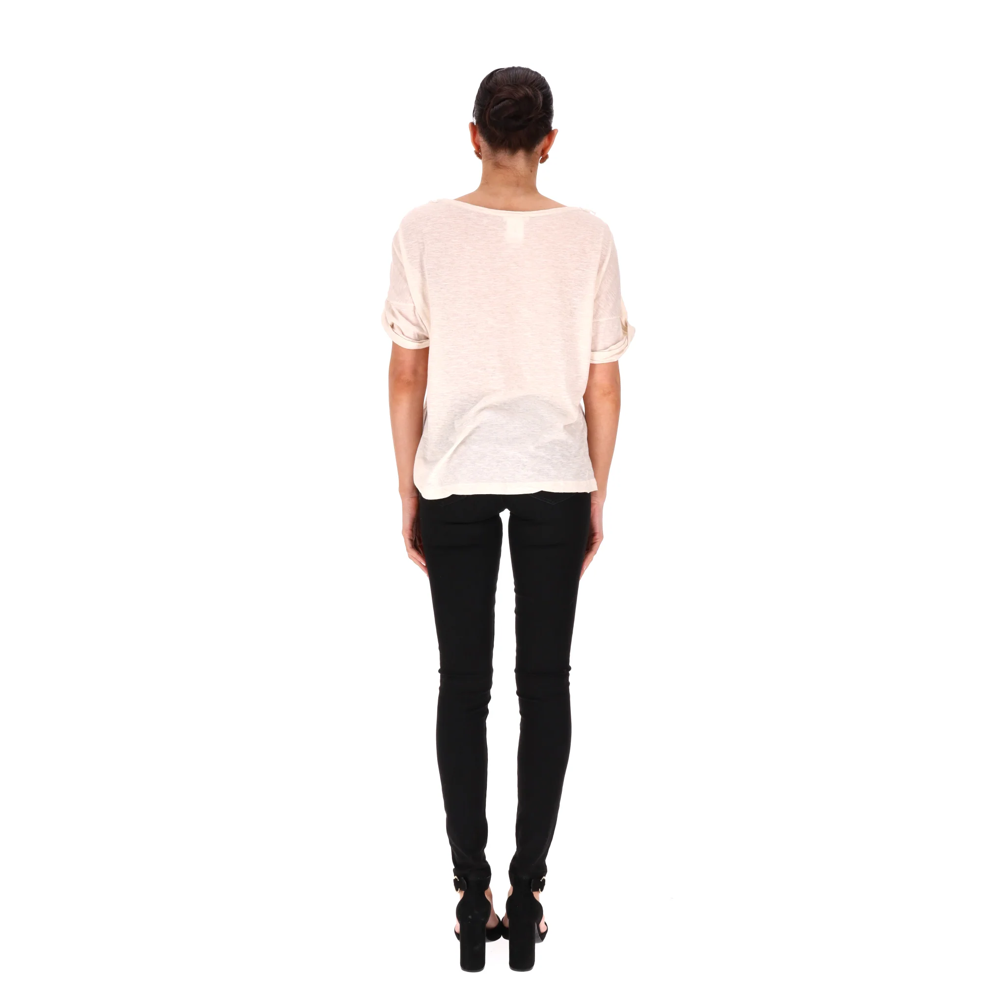 Chloe Silk, Linen & Cotton Blend Lace & Pearl Detail Top. Size XS - Image 4
