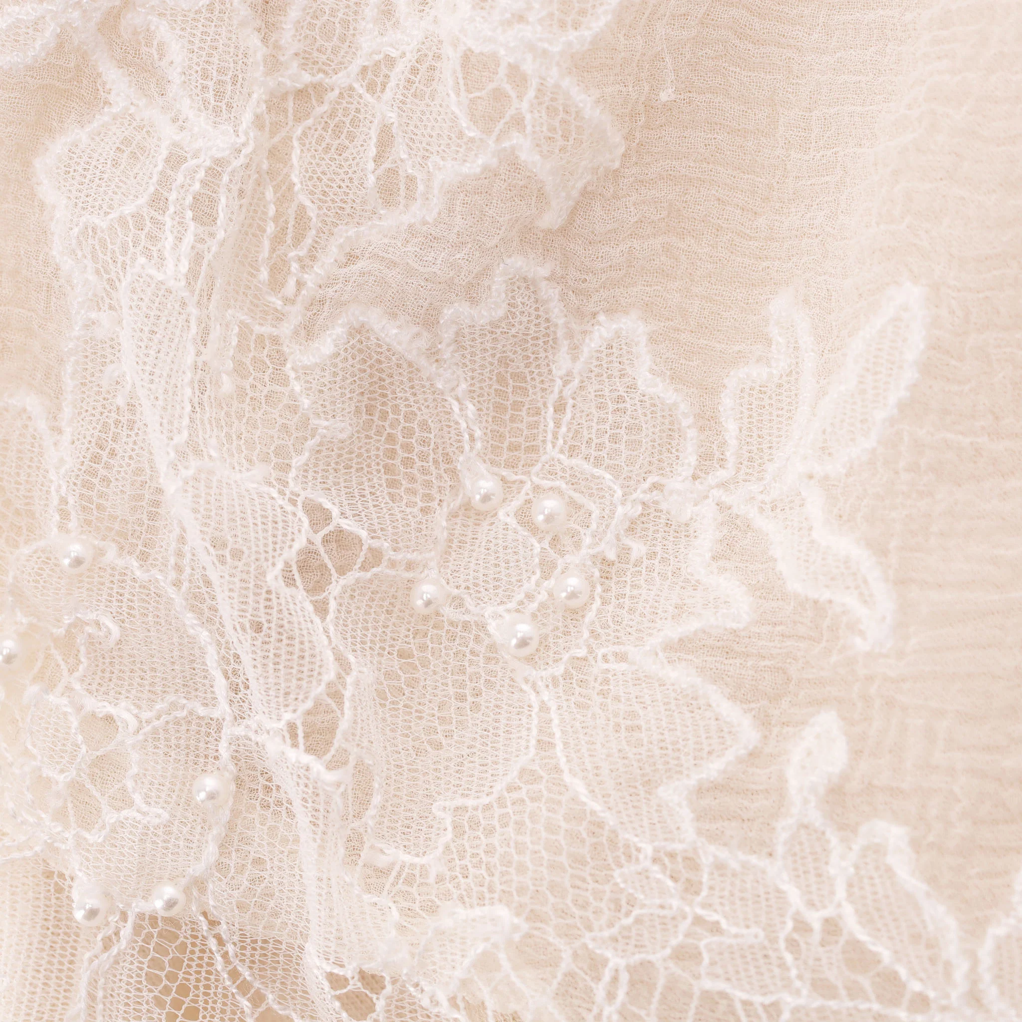 Chloe Silk, Linen & Cotton Blend Lace & Pearl Detail Top. Size XS - Image 5