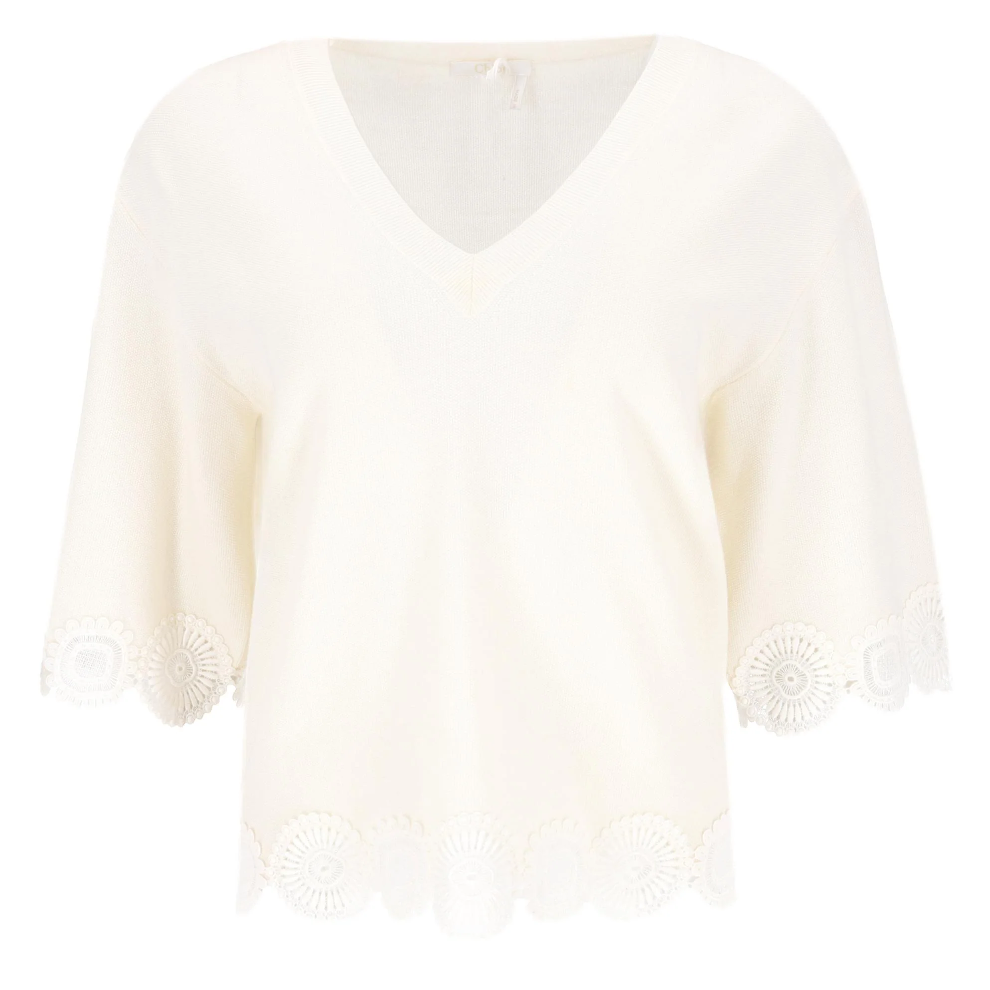 Chloe Virgin Wool Lace-Embellished Top/Jumper. Size S