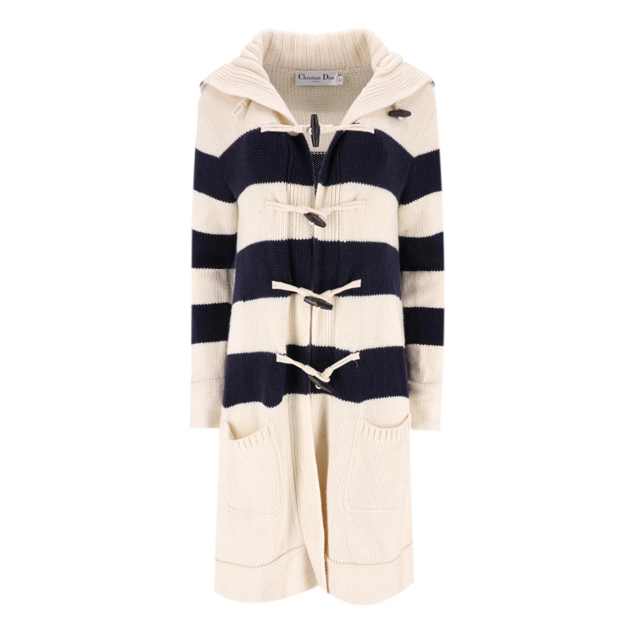 Christian Dior Cashmere & Wool Striped Logo Cardi/Coat. Size 40FR