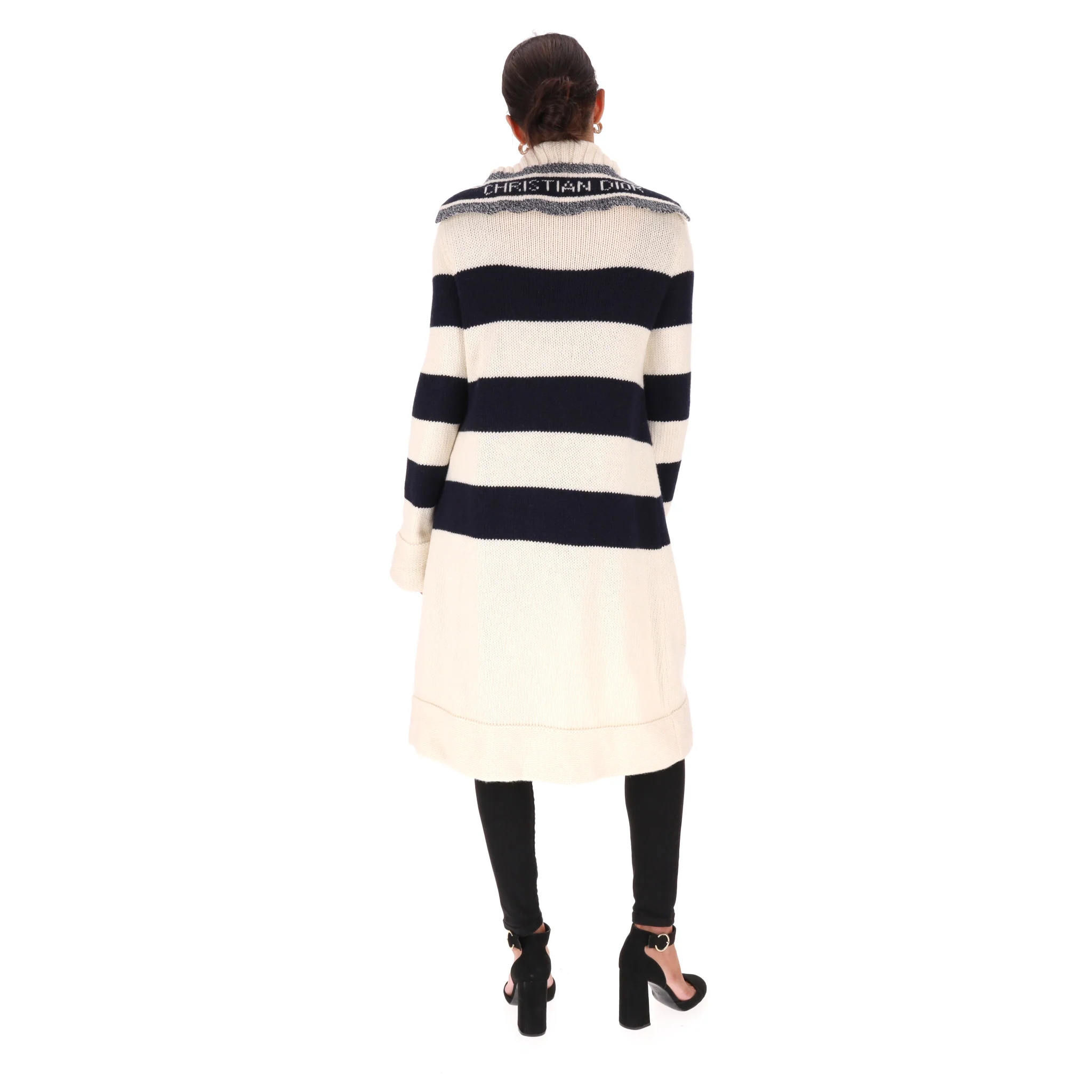 Christian Dior Cashmere & Wool Striped Logo Cardi/Coat. Size 40FR - Image 4