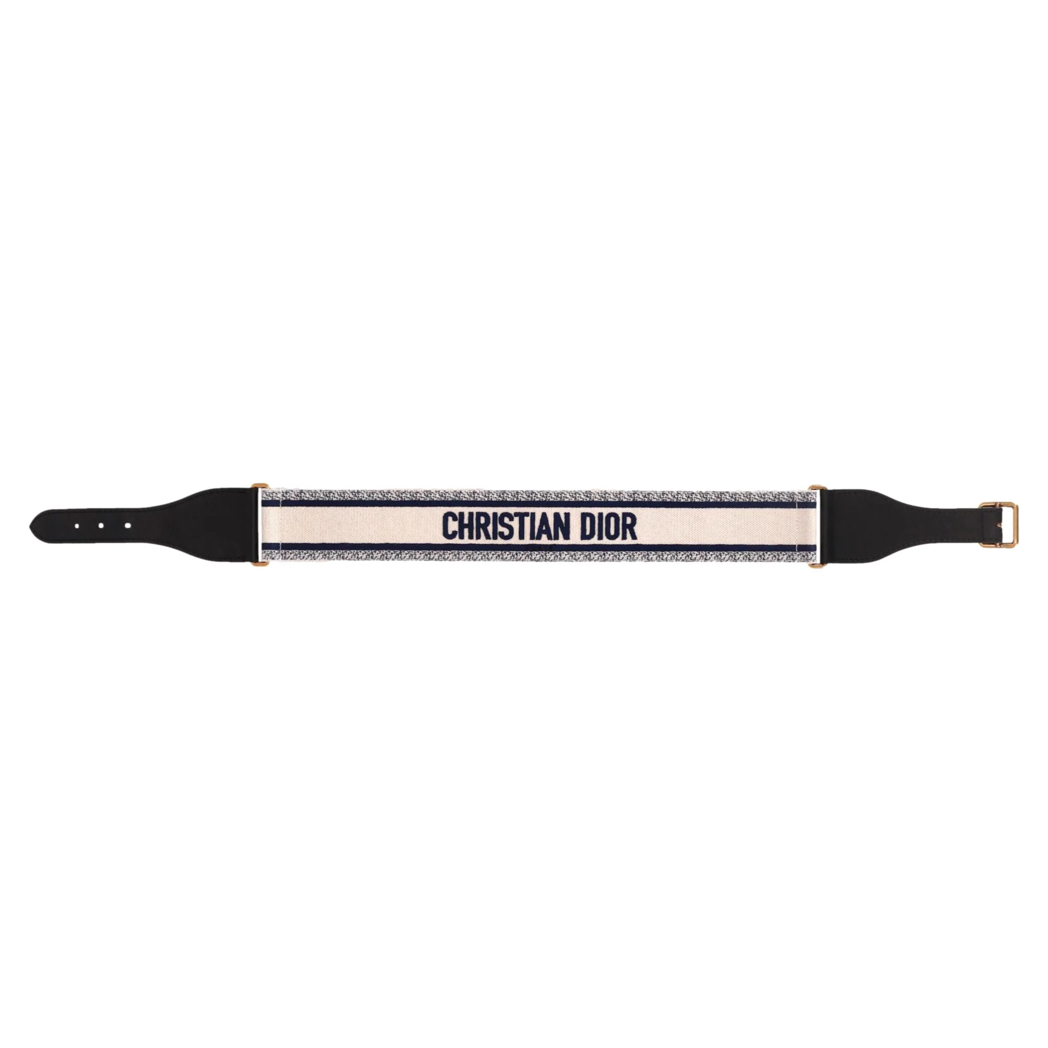 Christian Dior Logo Canvas & Leather Embroidered Belt