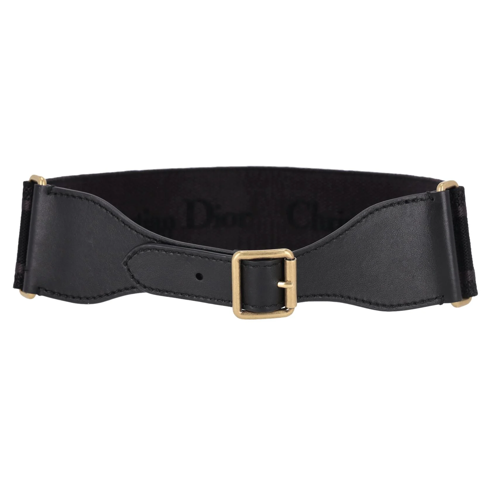 Christian Dior Logo Canvas & Leather Embroidered Belt - Image 2