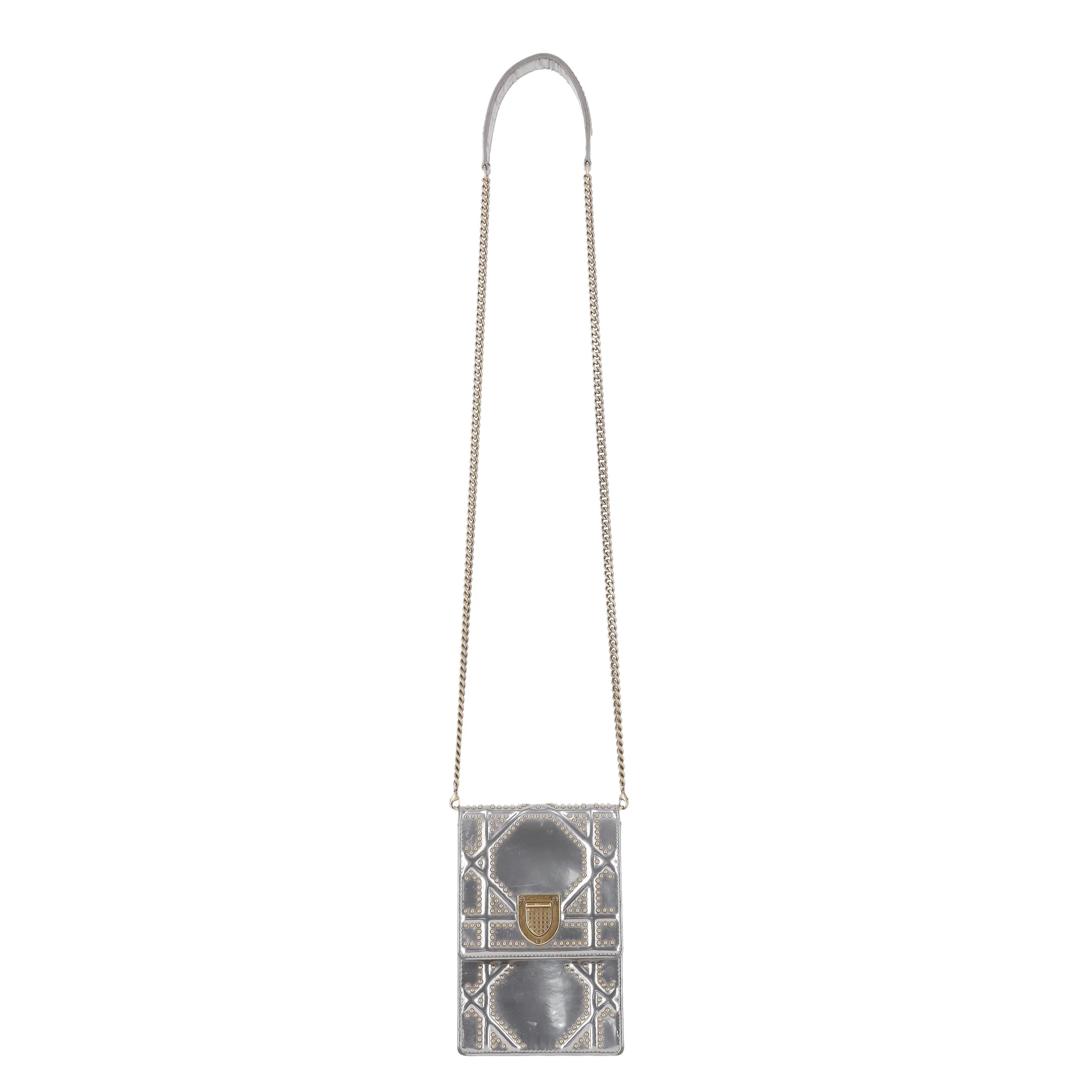 Christian Dior Metallic Cannage Calfskin Studded Vertical Diorama Clutch/Crossbody Bag - Image 2