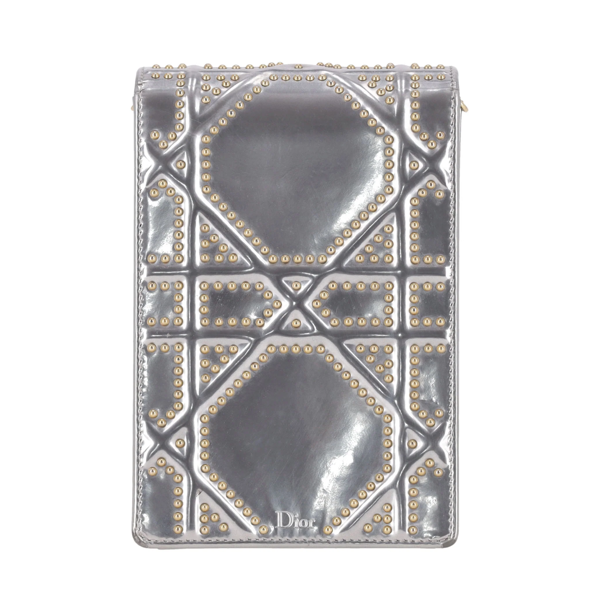 Christian Dior Metallic Cannage Calfskin Studded Vertical Diorama Clutch/Crossbody Bag - Image 3