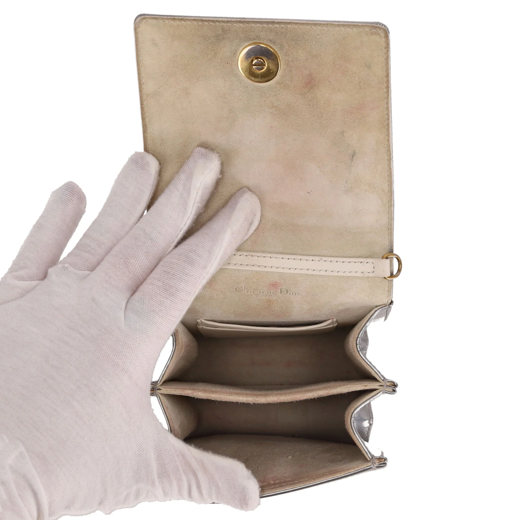 Christian Dior Metallic Cannage Calfskin Studded Vertical Diorama Clutch/Crossbody Bag - Image 6