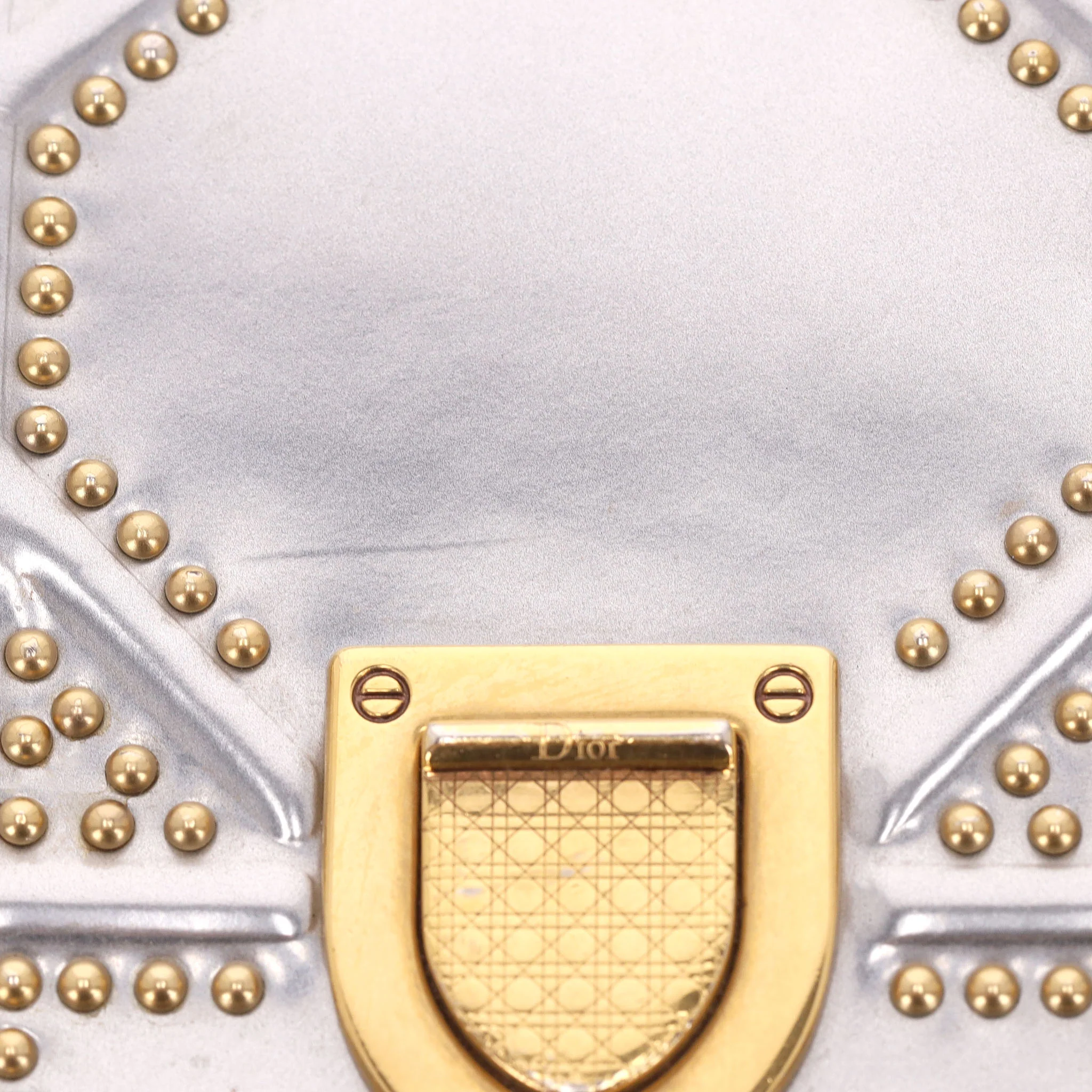 Christian Dior Metallic Cannage Calfskin Studded Vertical Diorama Clutch/Crossbody Bag - Image 7
