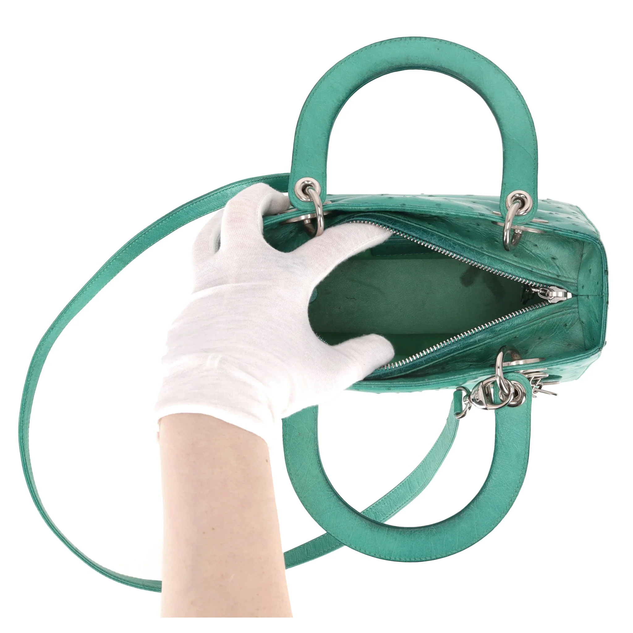 Christian Dior Ostrich Leather Medium Lady Dior Bag - Image 7