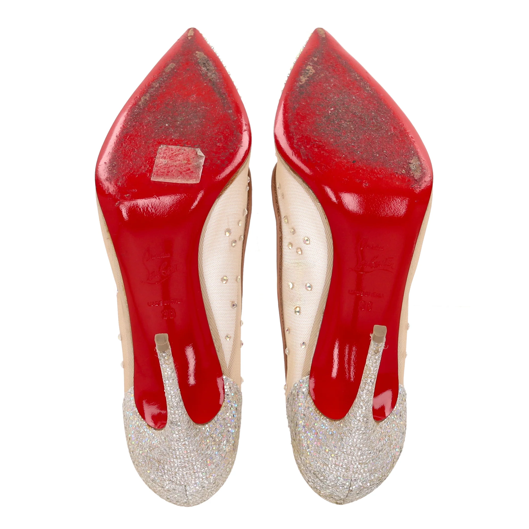 Christian Louboutin Follies Strass Crystal Embellished Mesh Pumps. Size 38 - Image 6