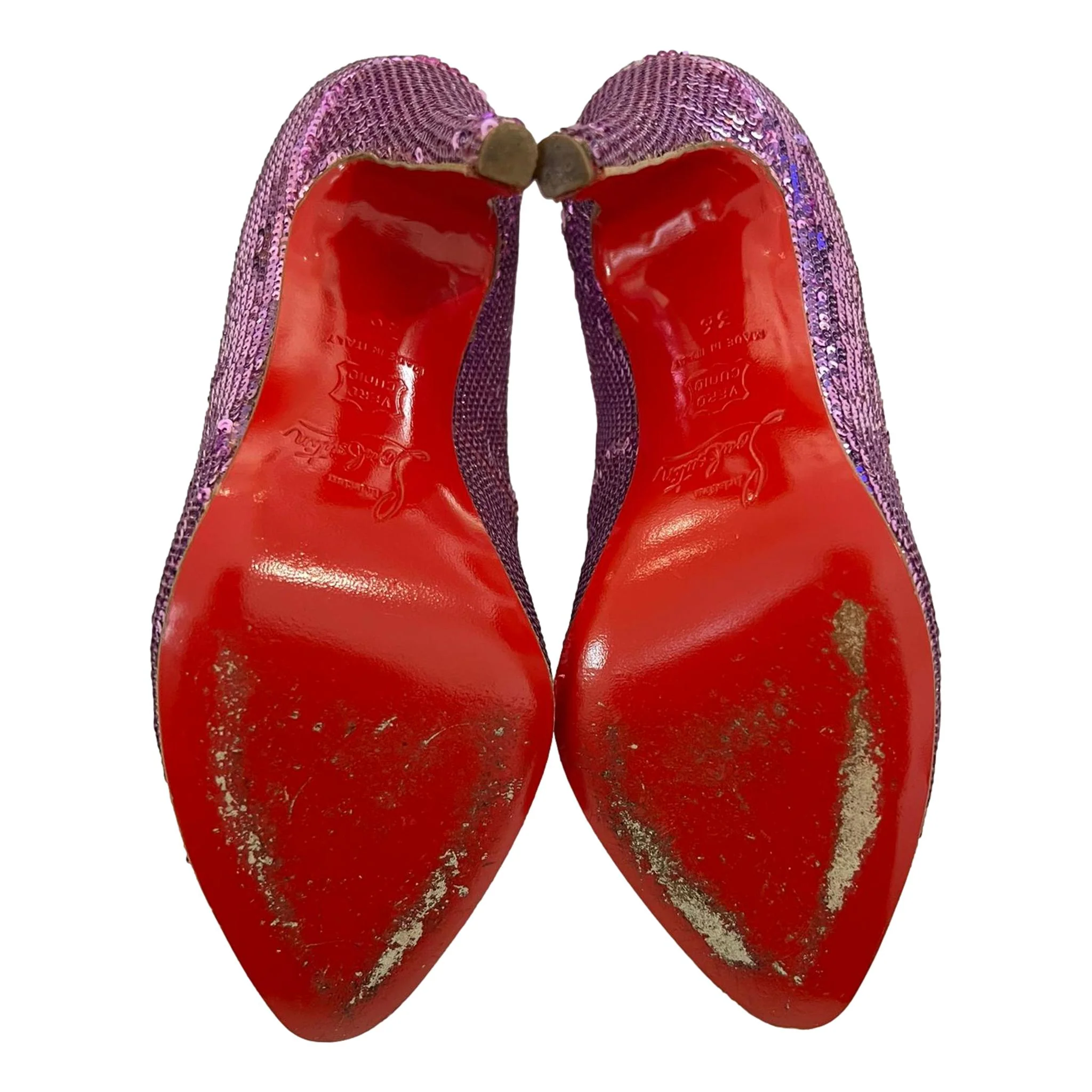 Christian Louboutin Metallic Sequined Pumps. Size 36 - Image 7