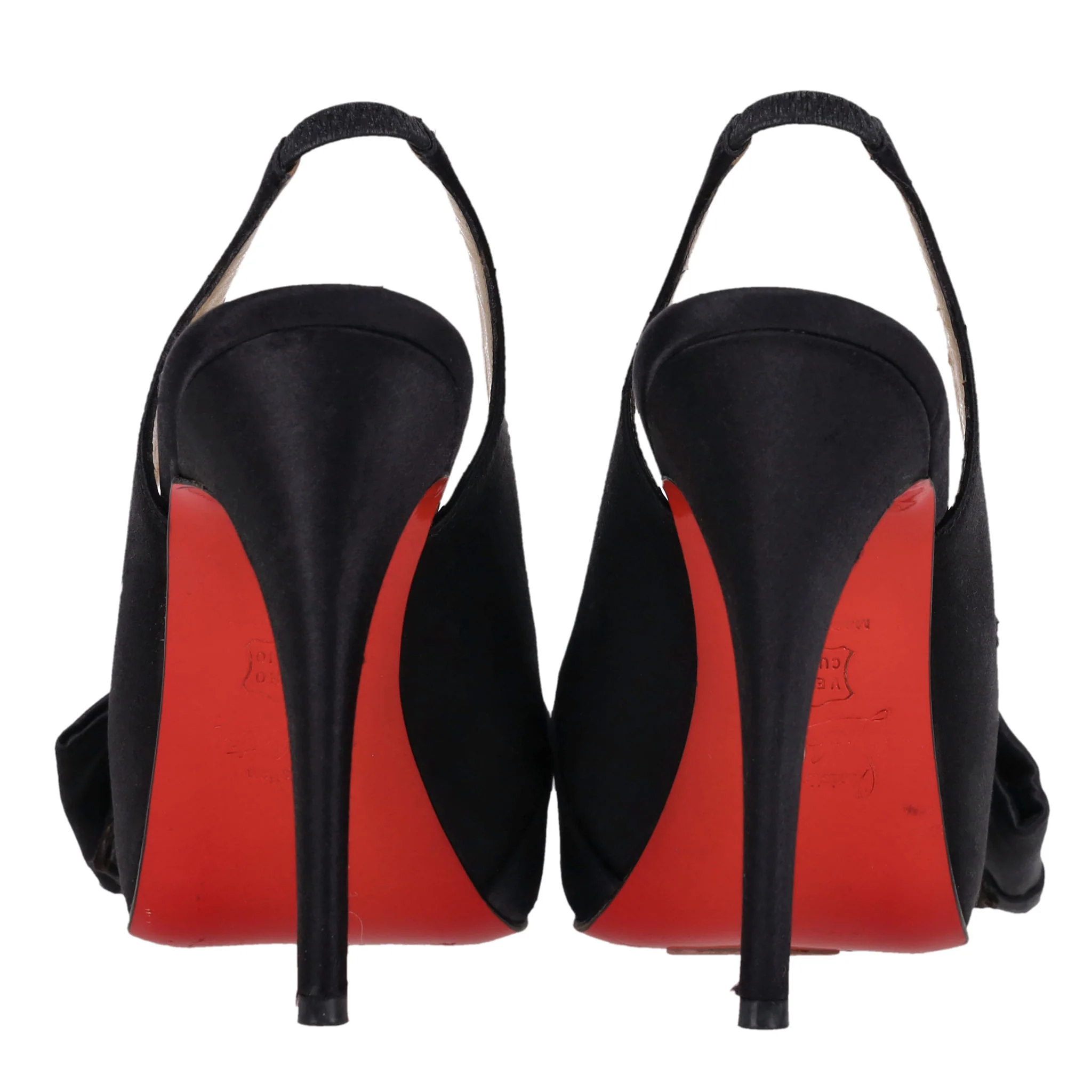 Christian Louboutin Satin Bow Detail Peep-Toe Pumps. Size 37 - Image 4