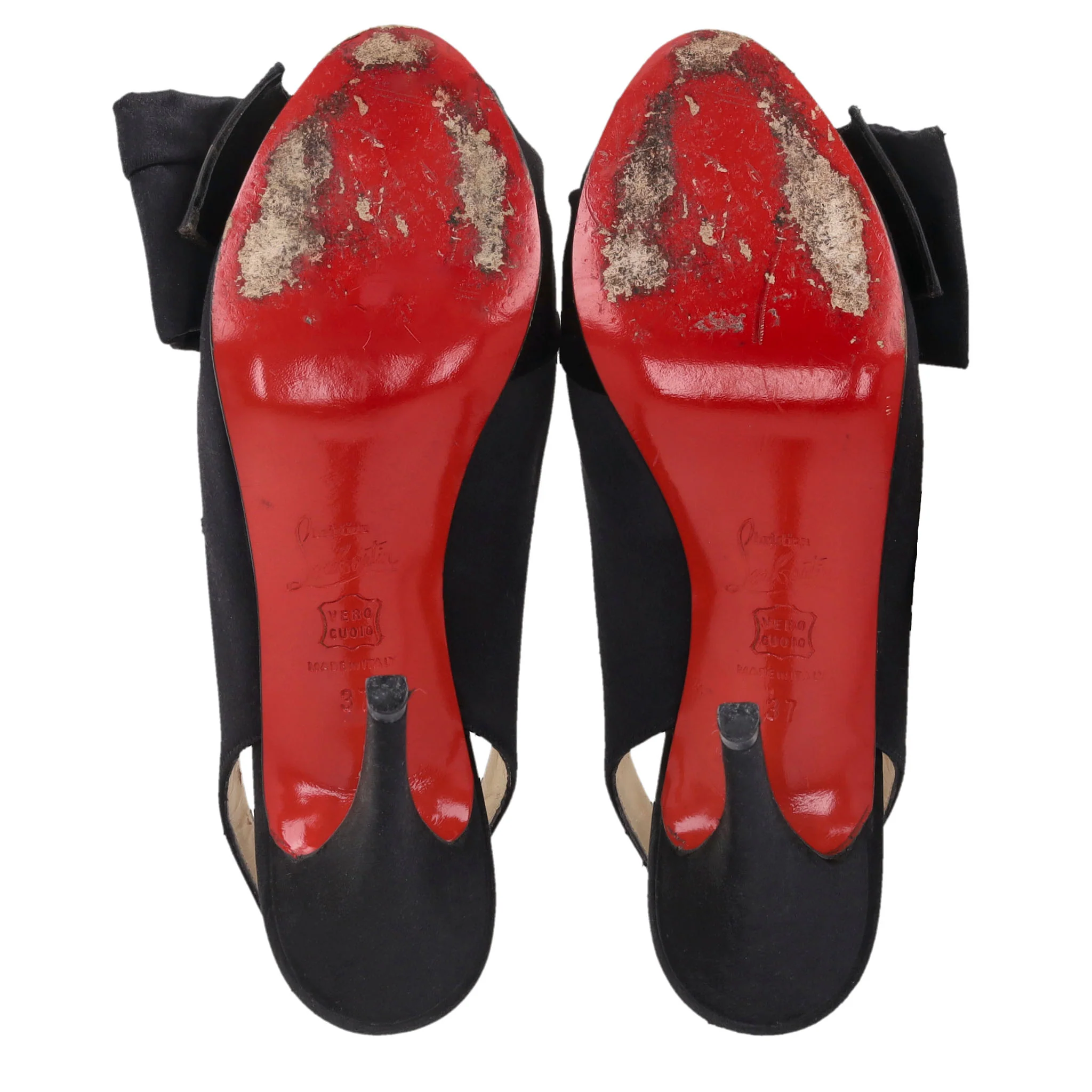 Christian Louboutin Satin Bow Detail Peep-Toe Pumps. Size 37 - Image 5