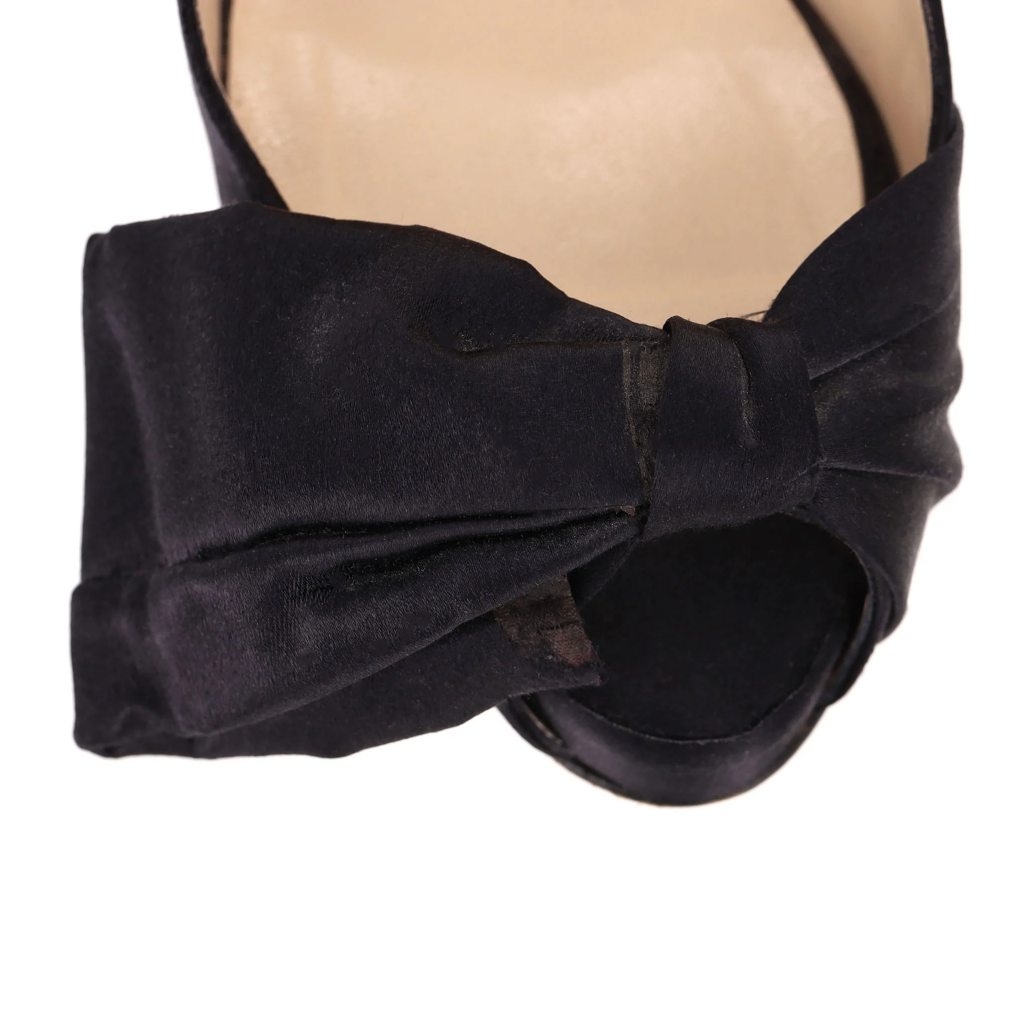 Christian Louboutin Satin Bow Detail Peep-Toe Pumps. Size 37 - Image 6