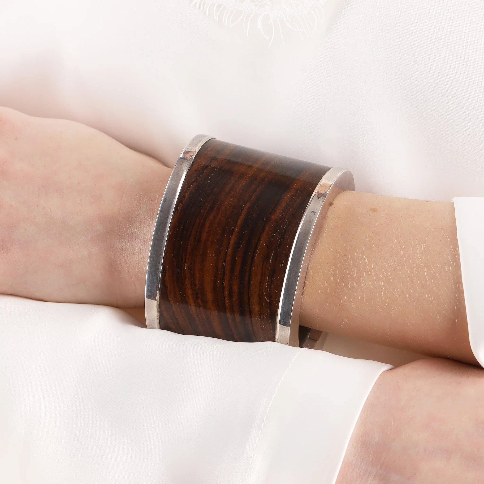Wooden Cuff Bracelet With 925 Sterling Silver Trim - Image 2