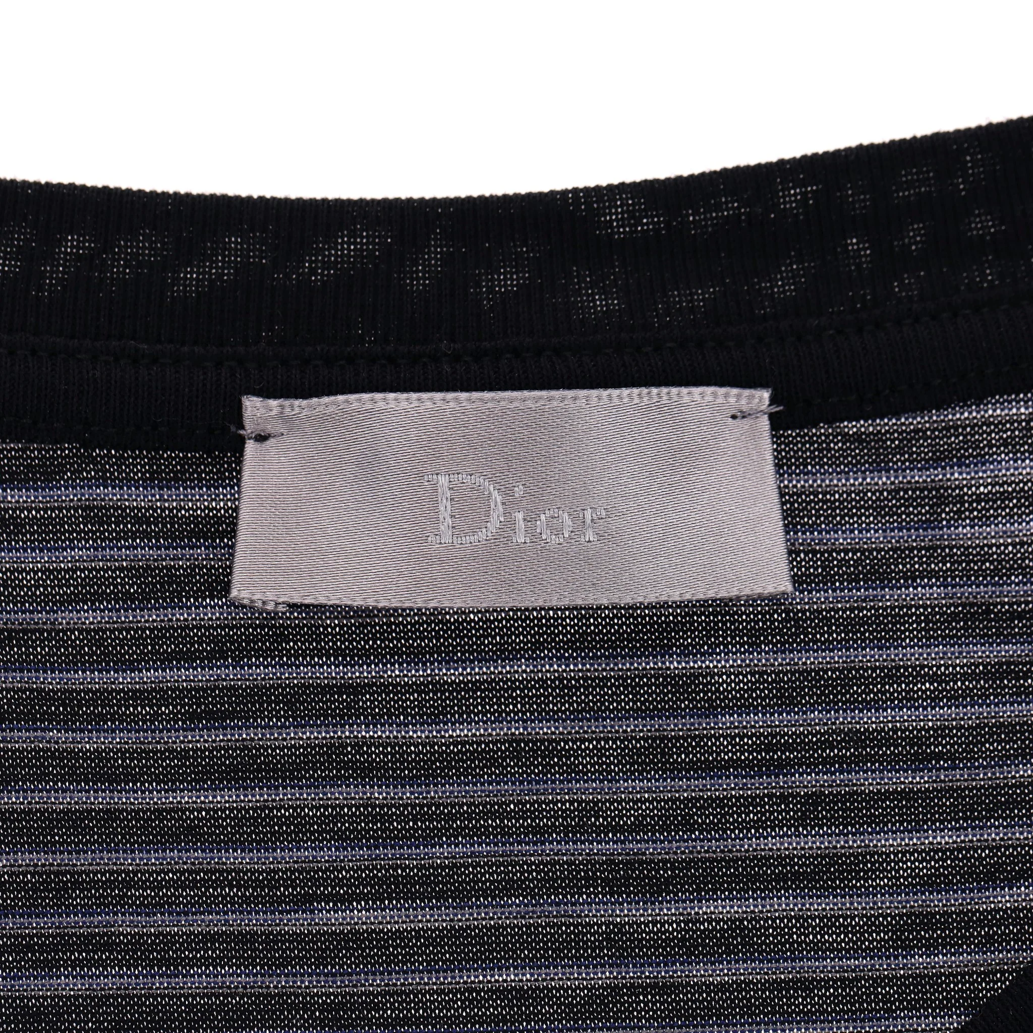 Dior Cotton Striped Logo T-Shirt. Size 54FR - Image 6
