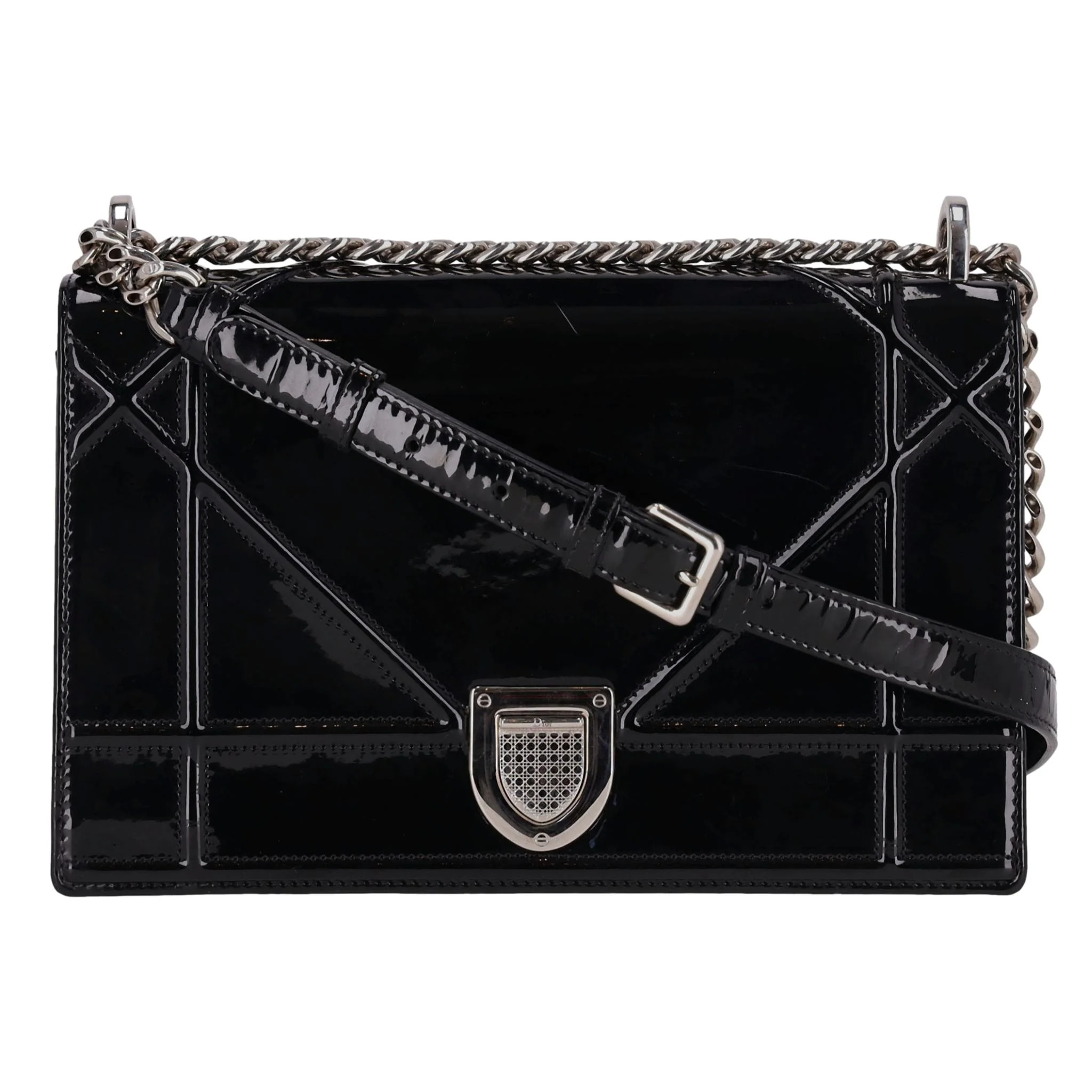 Christian Dior Patent Leather Cannage Diorama Medium Shoulder Bag