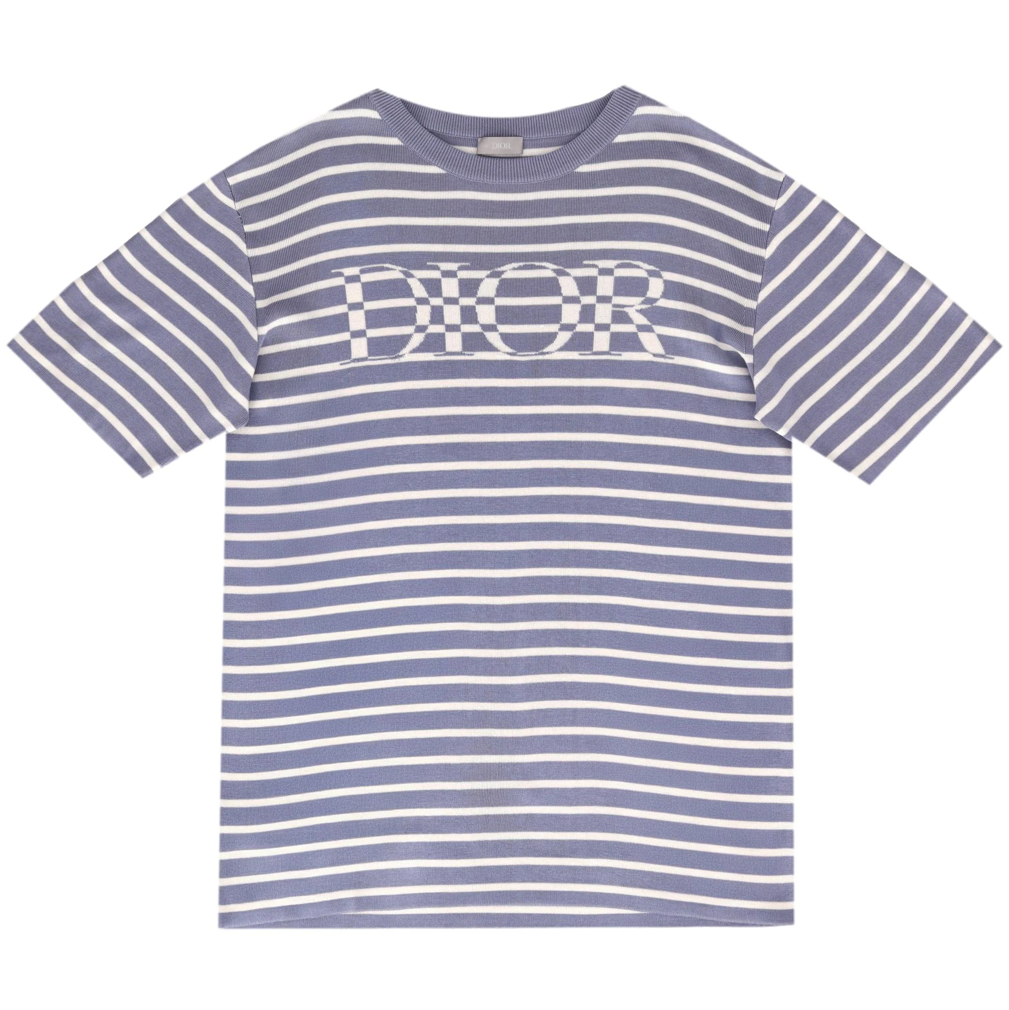 Dior Striped Knitted Silk & Cotton Logo Oversized T-Shirt. Size L