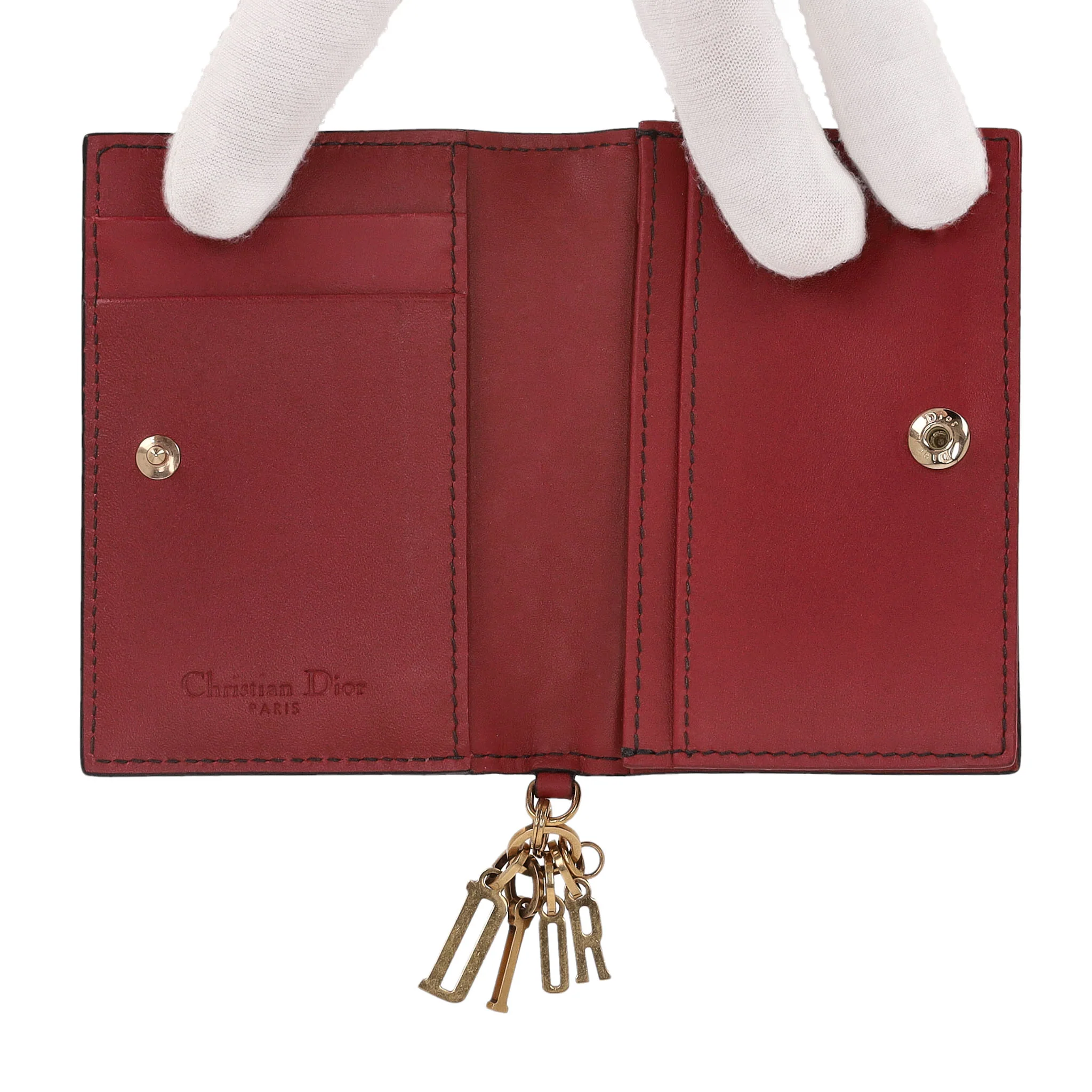 Christian Dior Lambskin Cannage Leather Lady Dior Studded Card Holder With 'Dior' Charm - Image 5