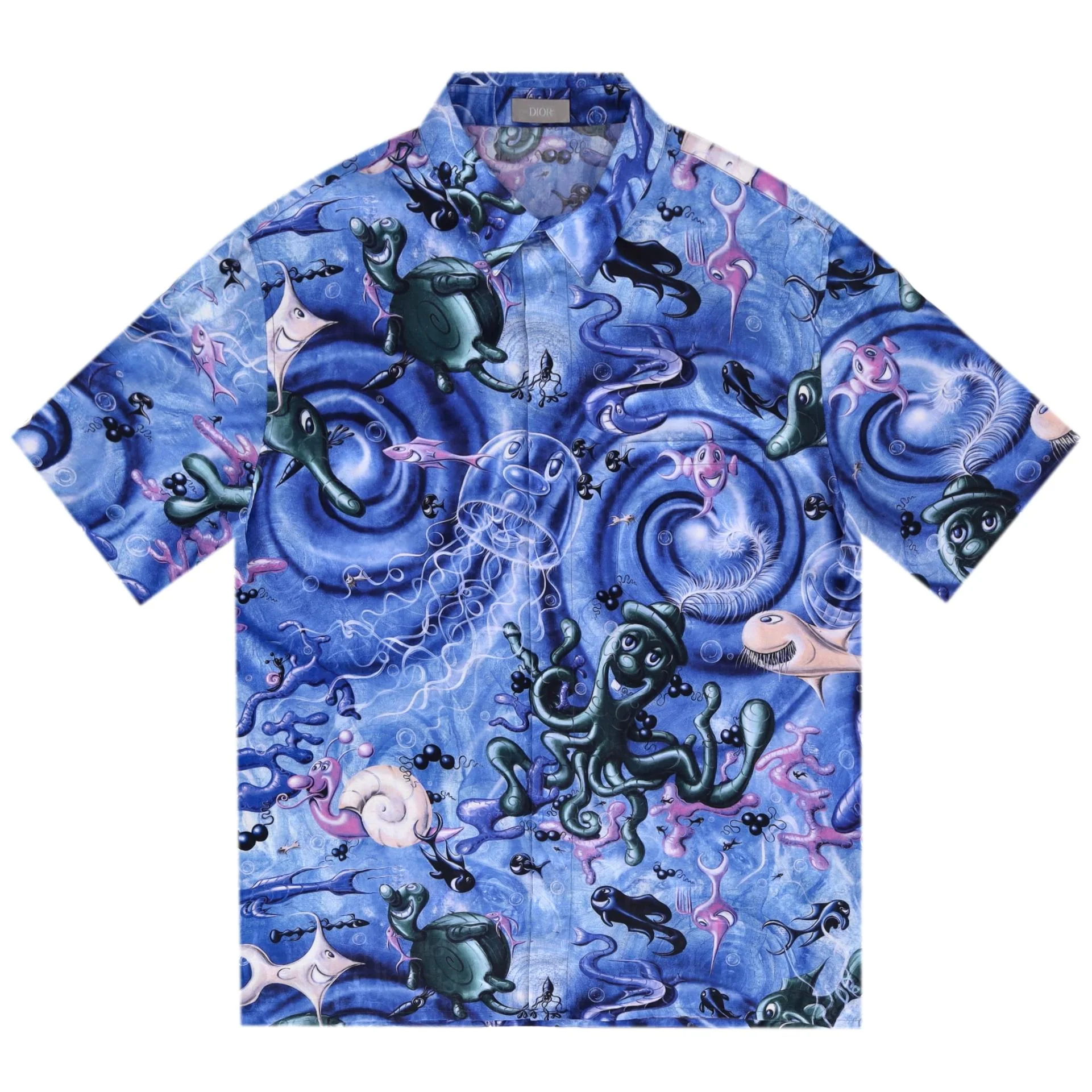 Dior x Kenny Scharf Sealife 'Blue Swirl' Silk Shirt. Size 41