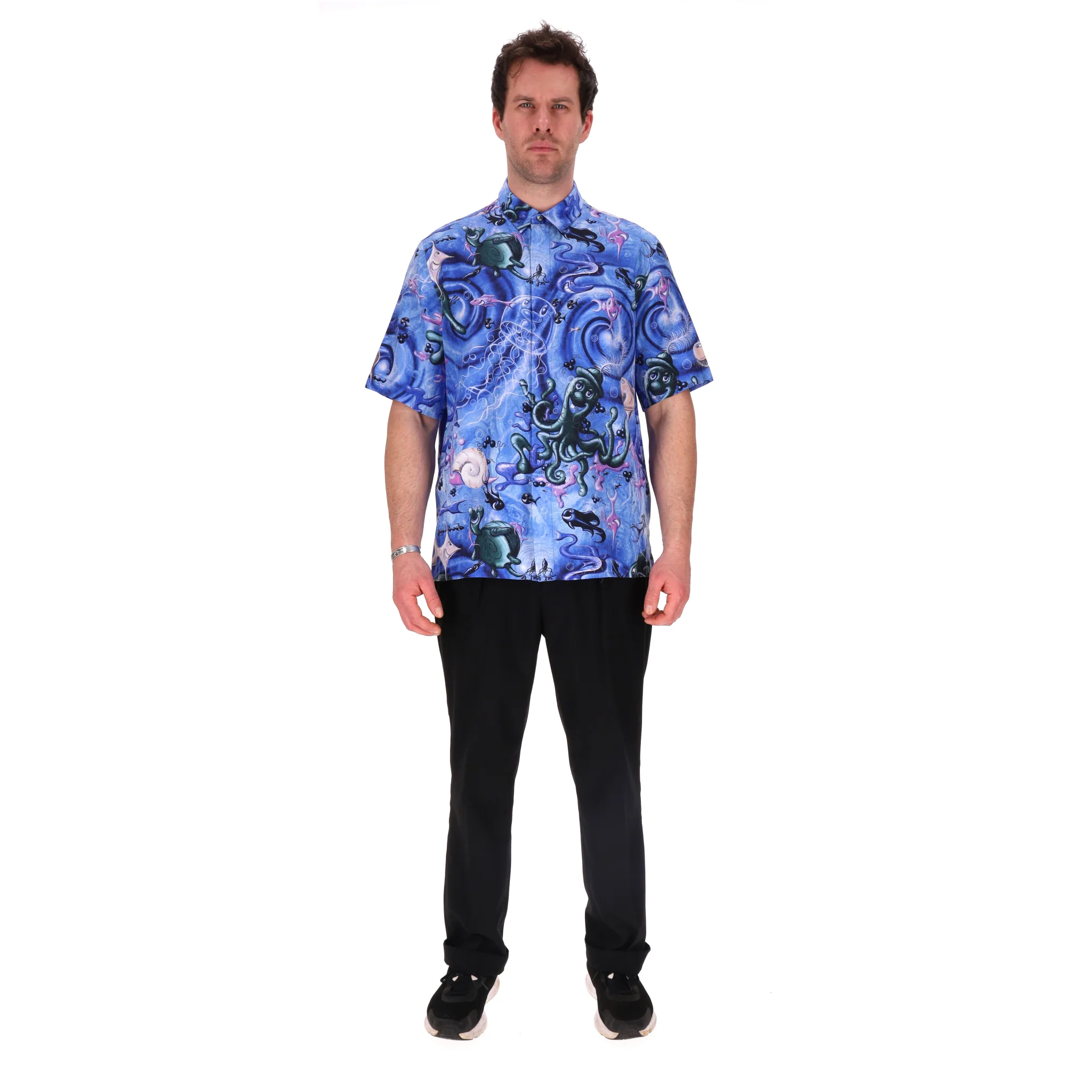 Dior x Kenny Scharf Sealife 'Blue Swirl' Silk Shirt. Size 41 - Image 2