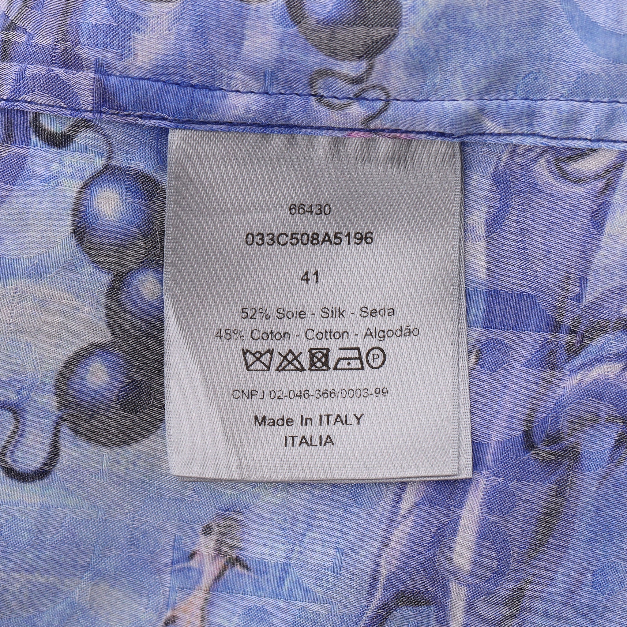 Dior x Kenny Scharf Sealife 'Blue Swirl' Silk Shirt. Size 41 - Image 8