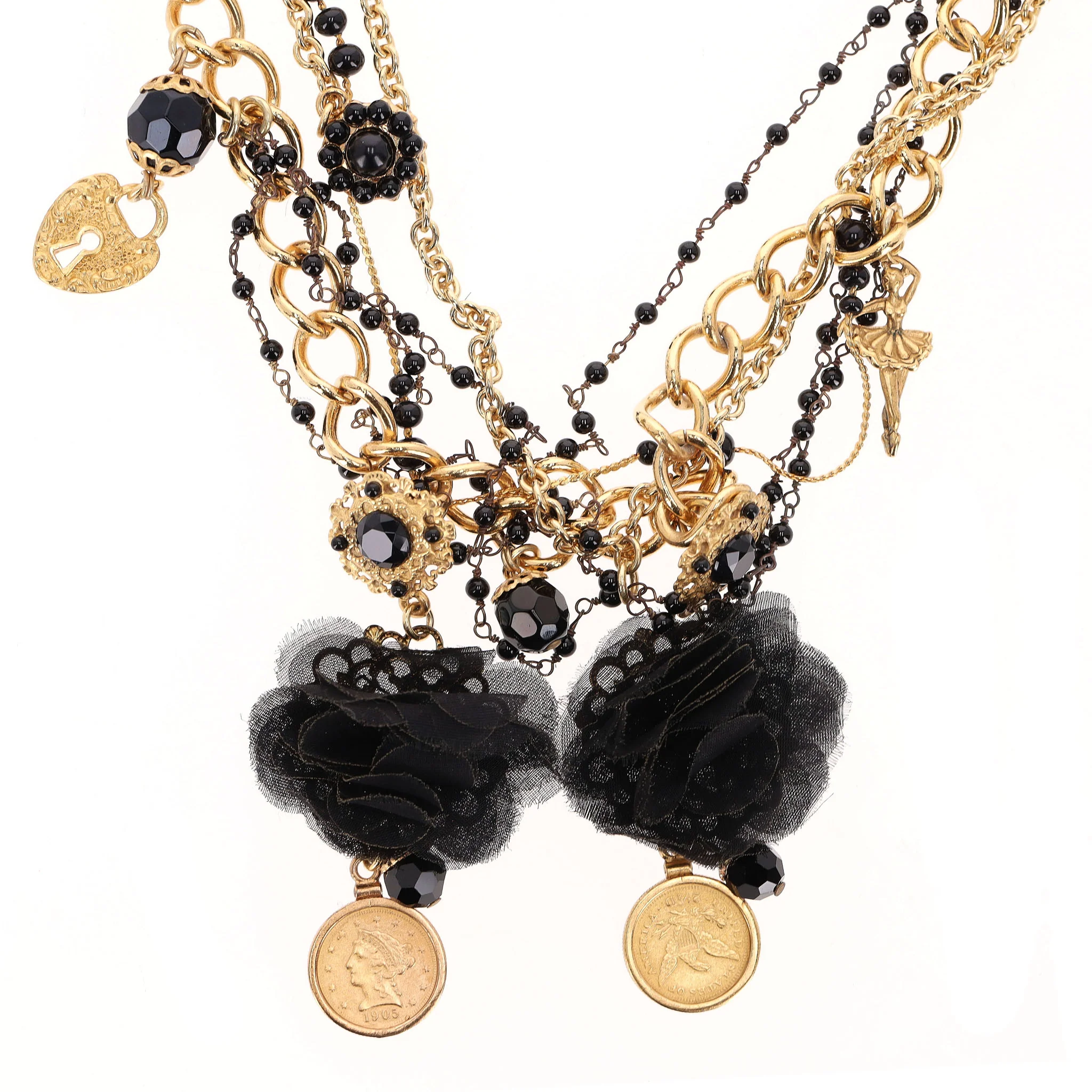 Dolce & Gabbana Baroque Multi-Ornament Lace Flower & Coin Layered Chain Collier Necklace - Image 4