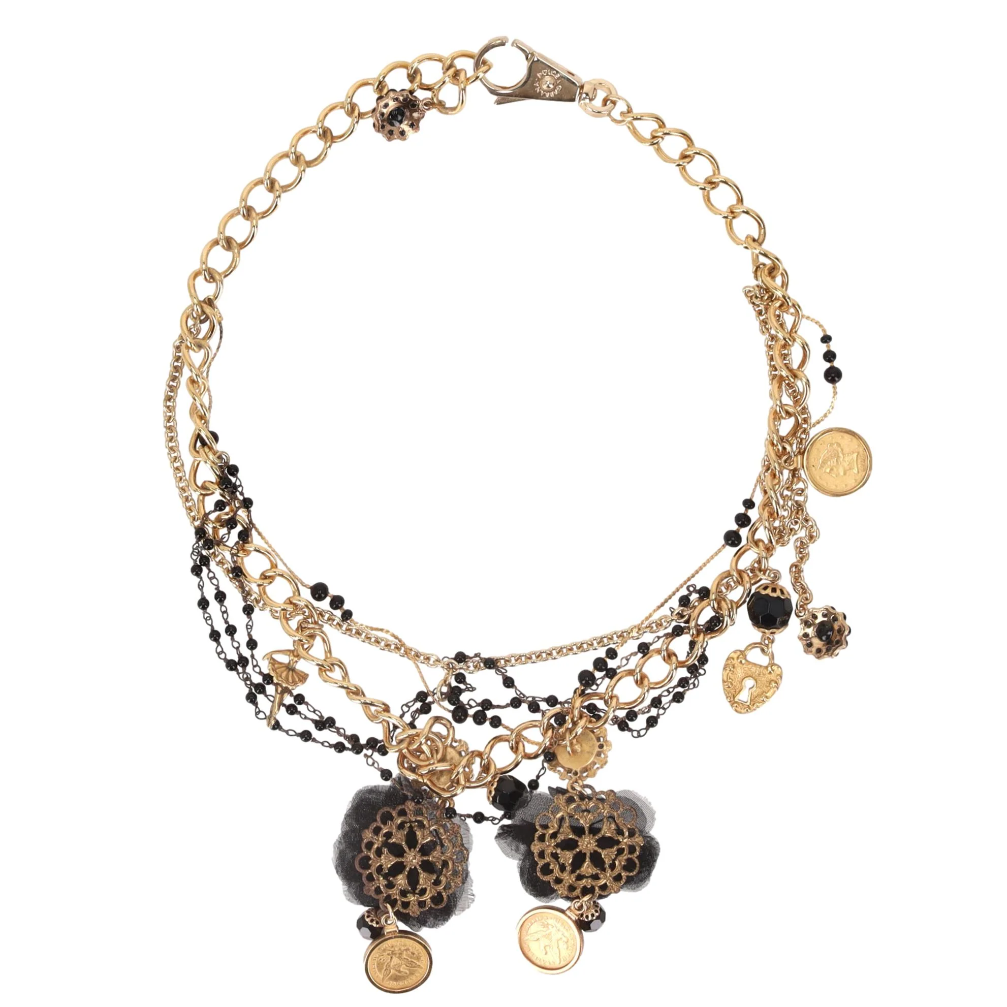 Dolce & Gabbana Baroque Multi-Ornament Lace Flower & Coin Layered Chain Collier Necklace - Image 8