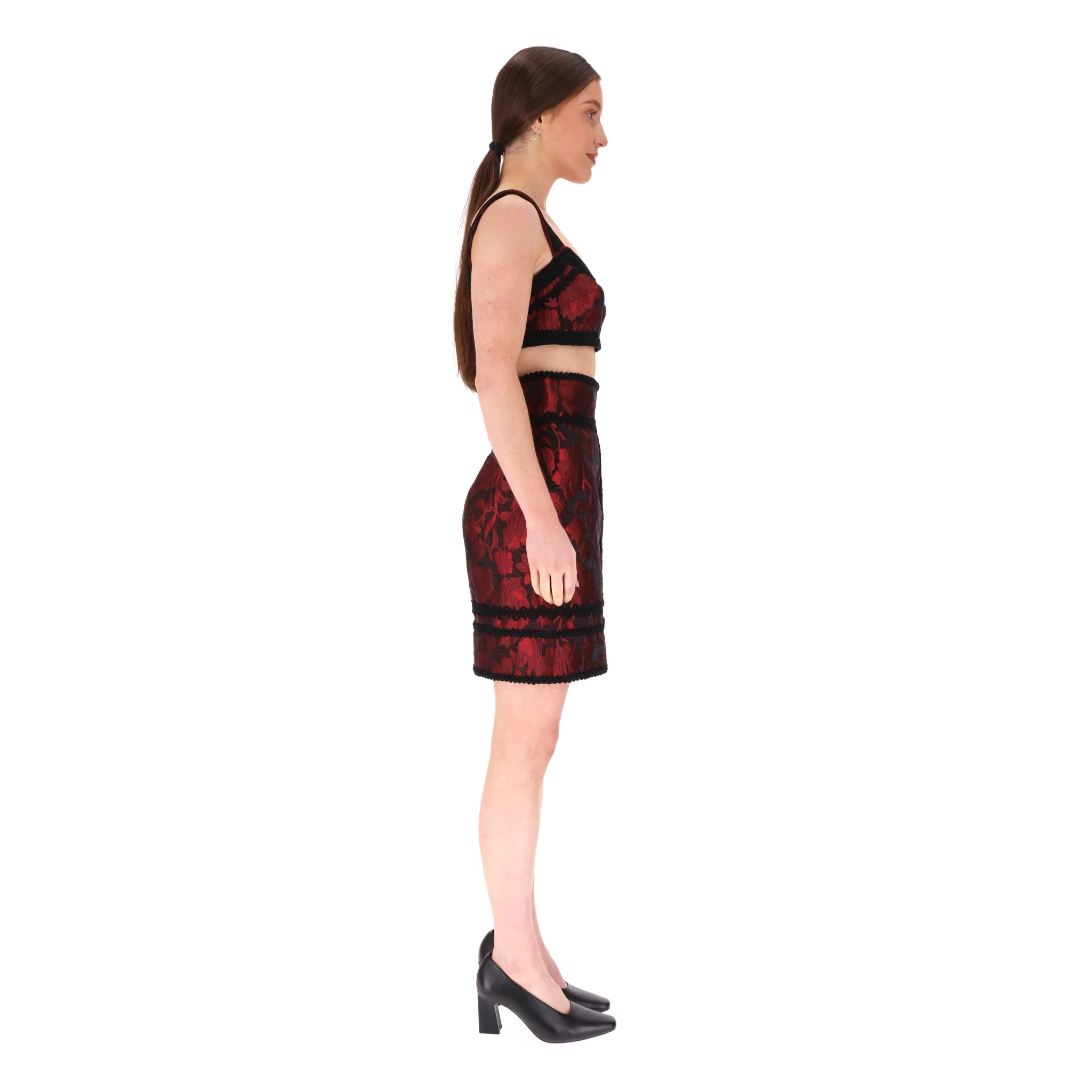 Dolce & Gabbana Floral Jacquard Embroidered Bralette Top & Skirt Set. Size 38IT - Image 3